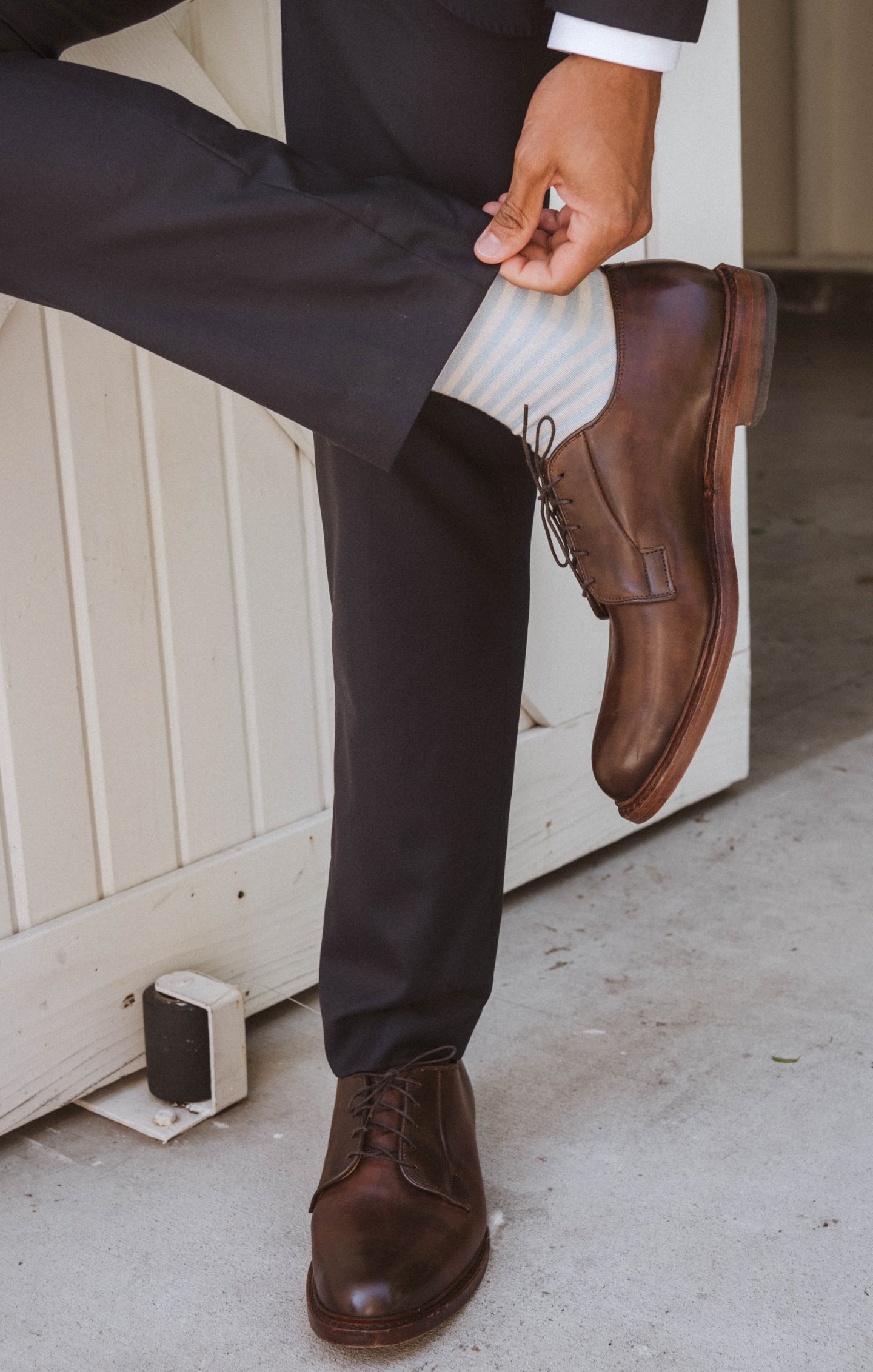 Men's Steel Blue Stripe Owen Socks for Groomsmen & Weddings