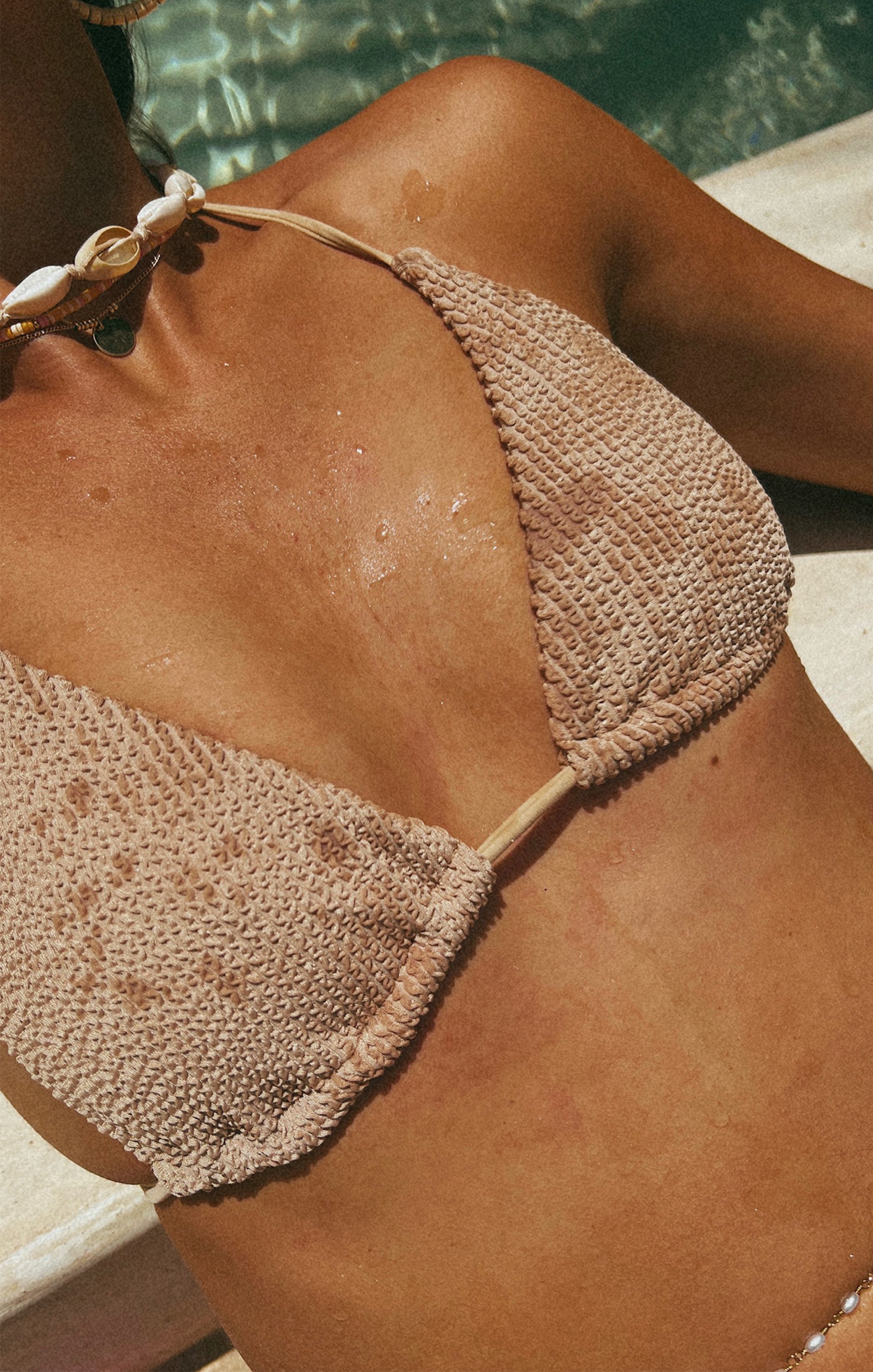 Adjustable Minimal Coverage Bikini Top for Tanning ~ Latte Scrunch
