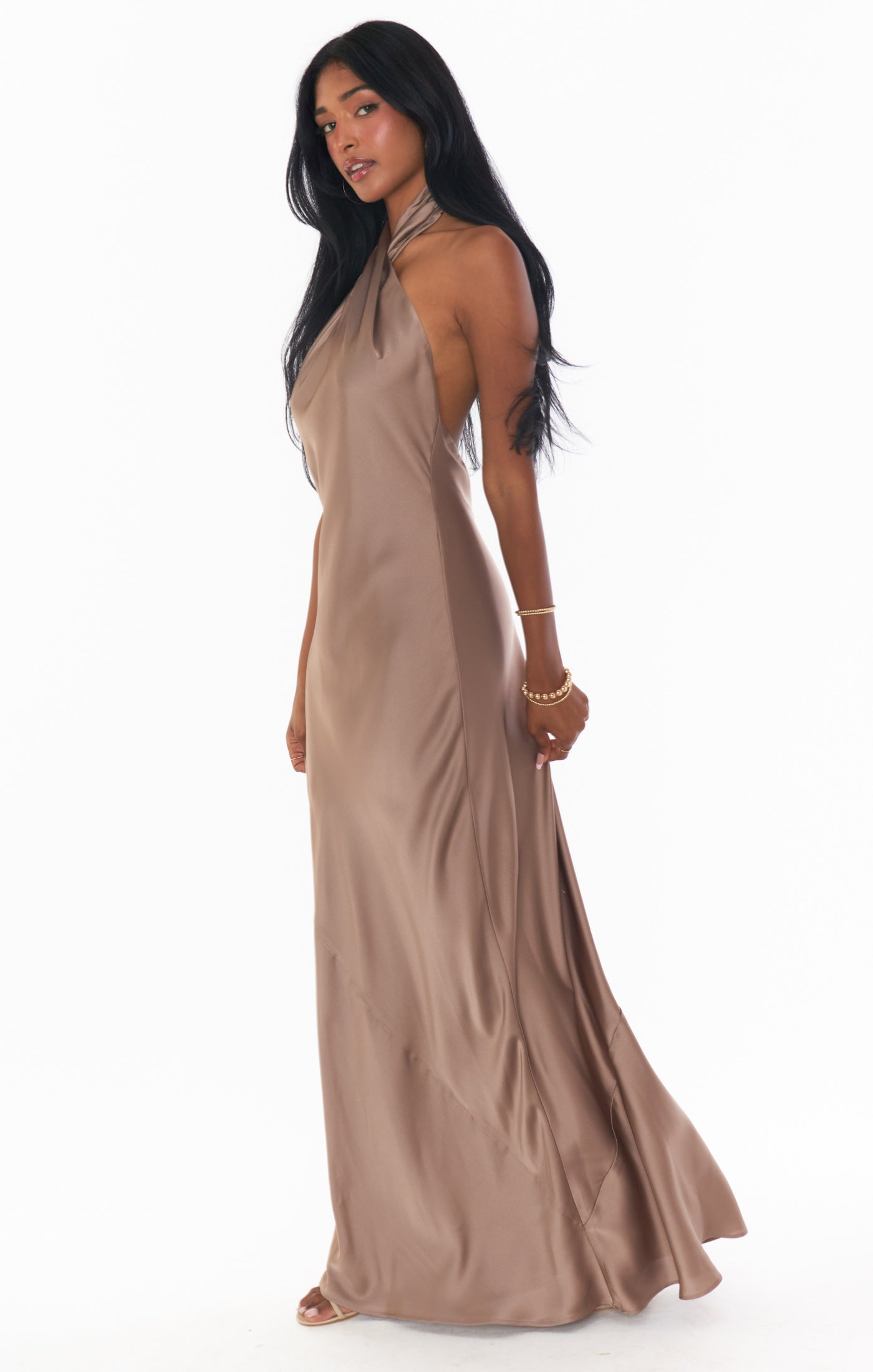 Jasmine Halter Maxi Dress in Luxe Satin with Open Back