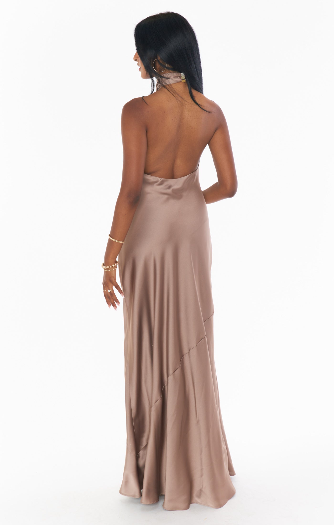 Jasmine Halter Maxi Dress in Luxe Satin with Open Back