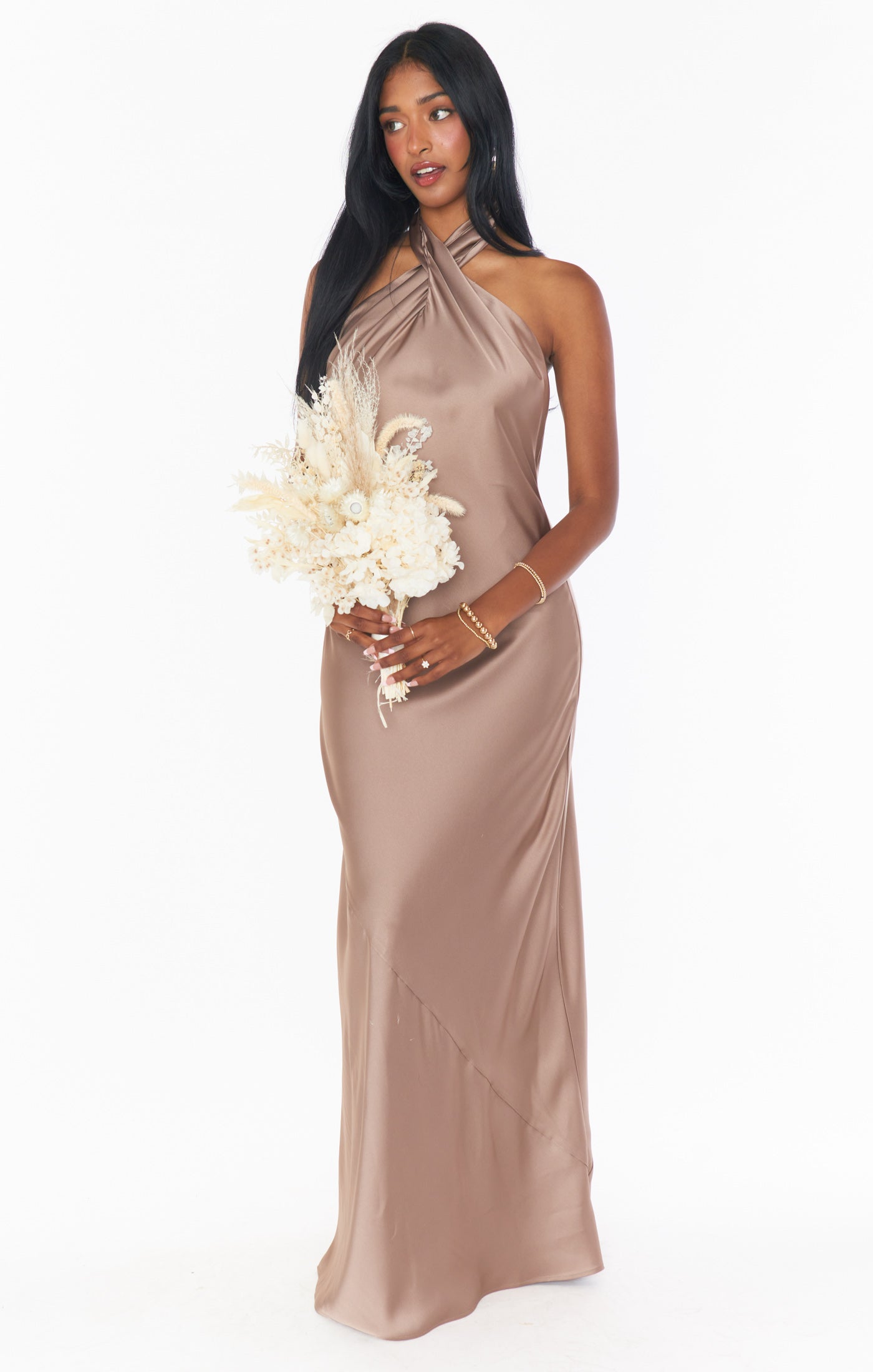 Jasmine Halter Maxi Dress in Luxe Satin with Open Back