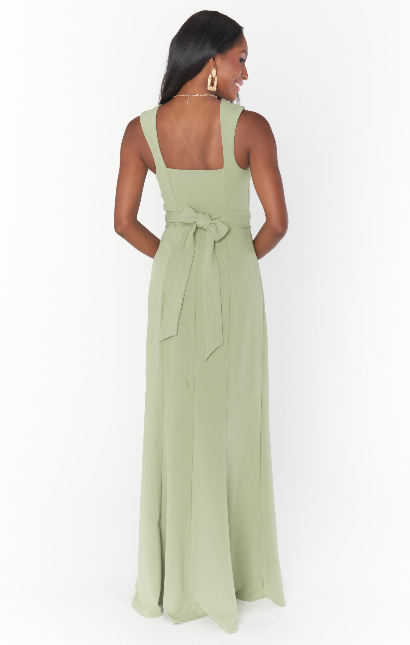 Moss Green Stretch Bridesmaid Gown with Detachable Sash