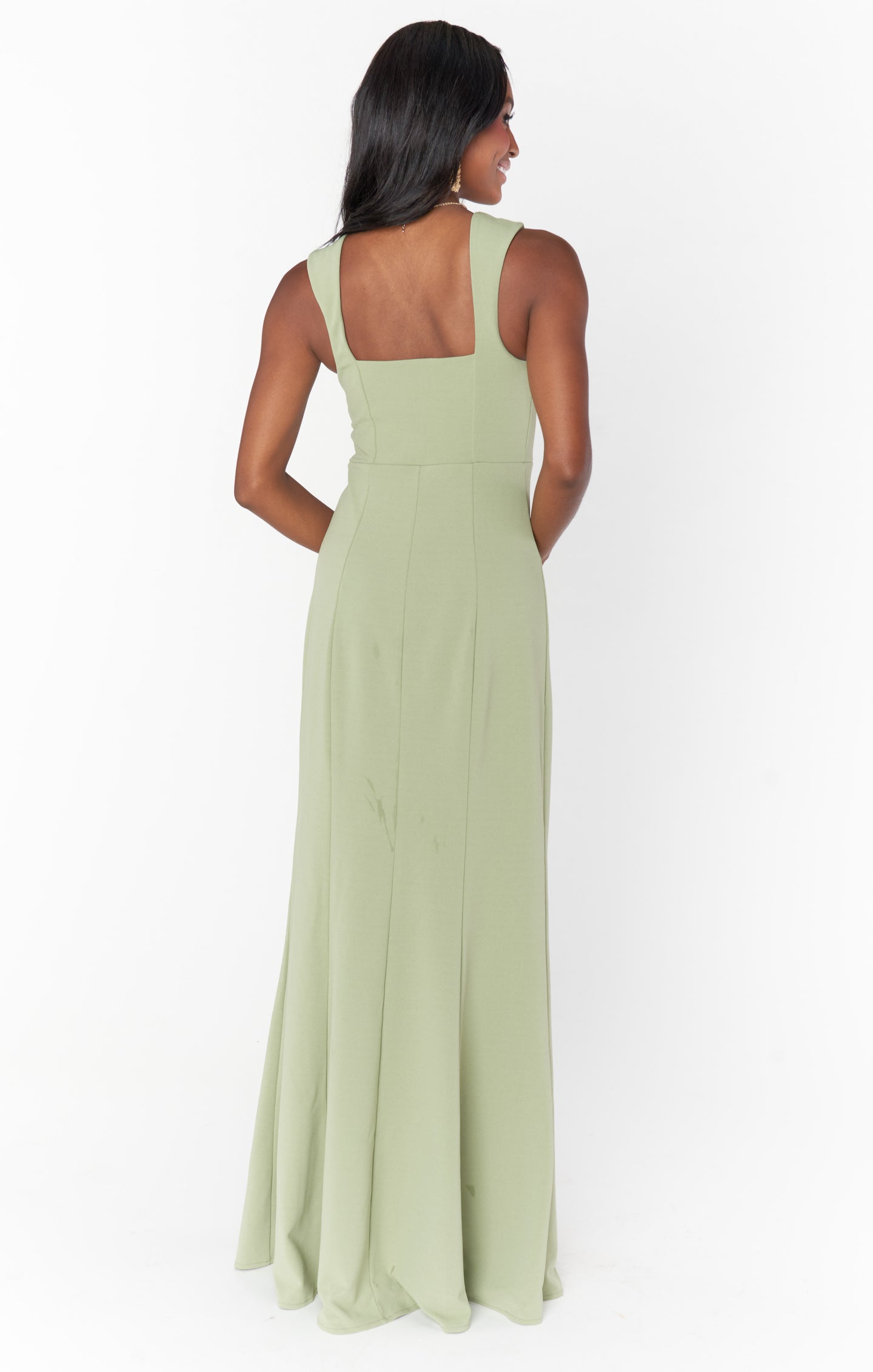 Moss Green Stretch Bridesmaid Gown with Detachable Sash