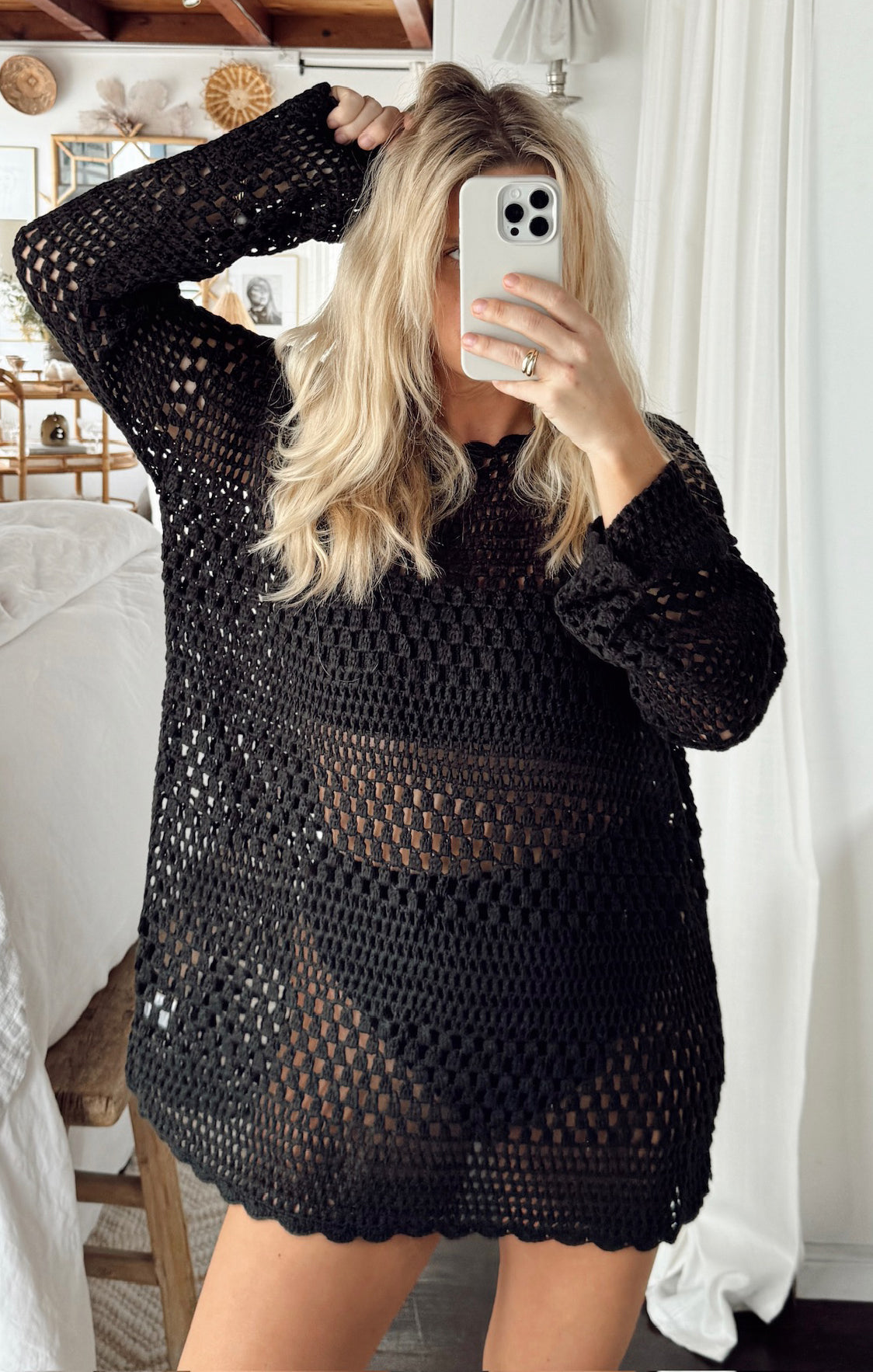 Black Crochet Pullover Sweater - Paula Chic Swim Coverup