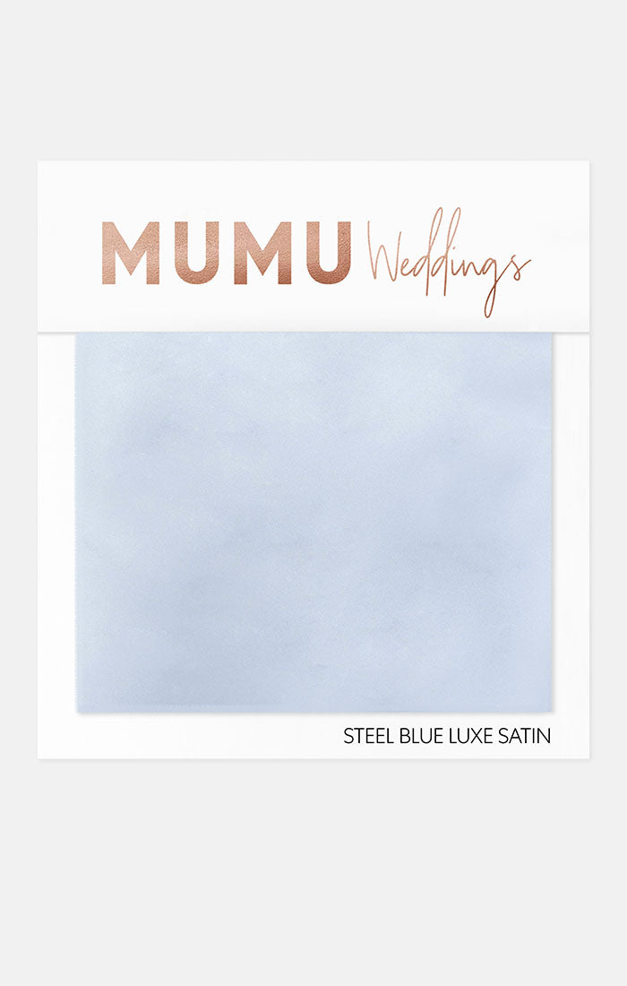 Bridesmaid Fabric Swatch - Steel Blue Luxe Satin by Mumu Wedding
