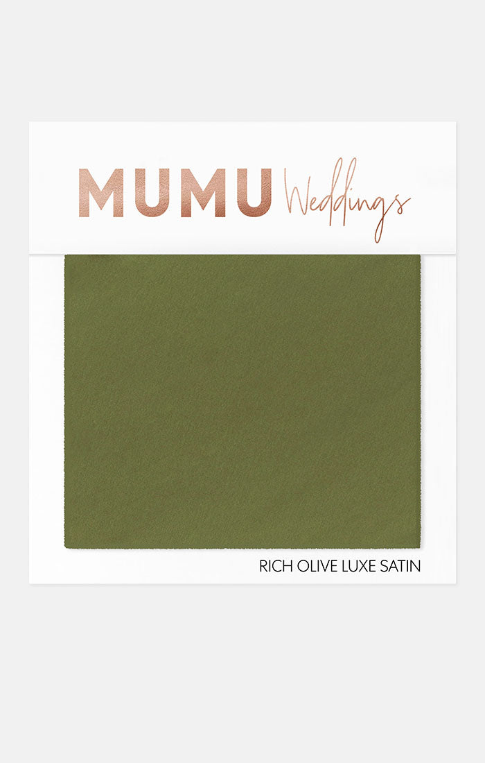 Bridesmaid Fabric Swatch - Rich Olive Luxe Satin by Mumu Wedding