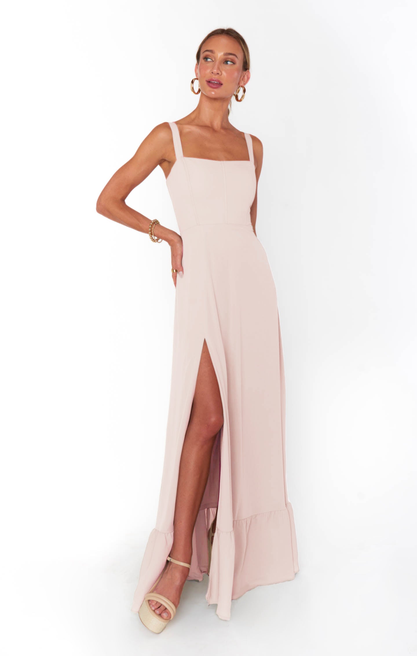 Clarissa Corset Maxi Dress with Side Slit - Dusty Blush