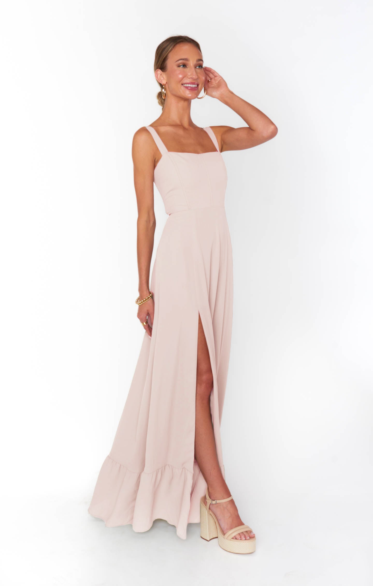 Clarissa Corset Maxi Dress with Side Slit - Dusty Blush