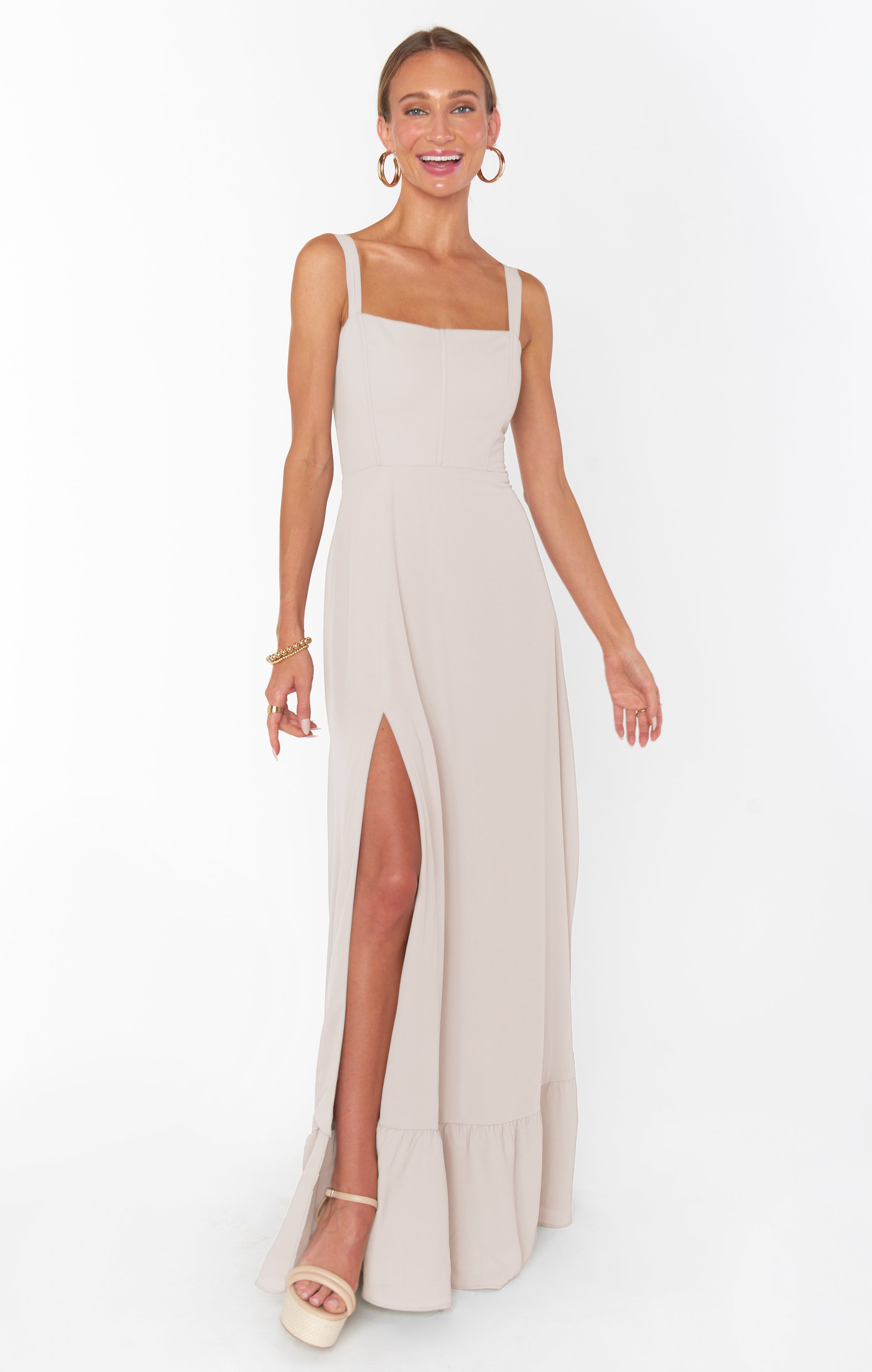 Clarissa Corset Maxi Dress with Side Slit & Tiered Skirt