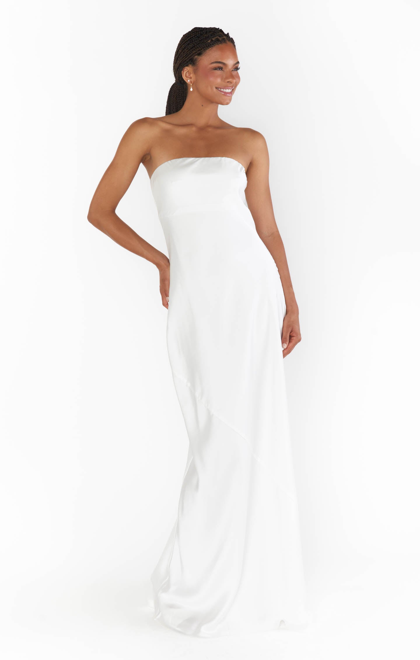 Taylor Ivory Luxe Satin Strapless Maxi Dress for Bridal Events