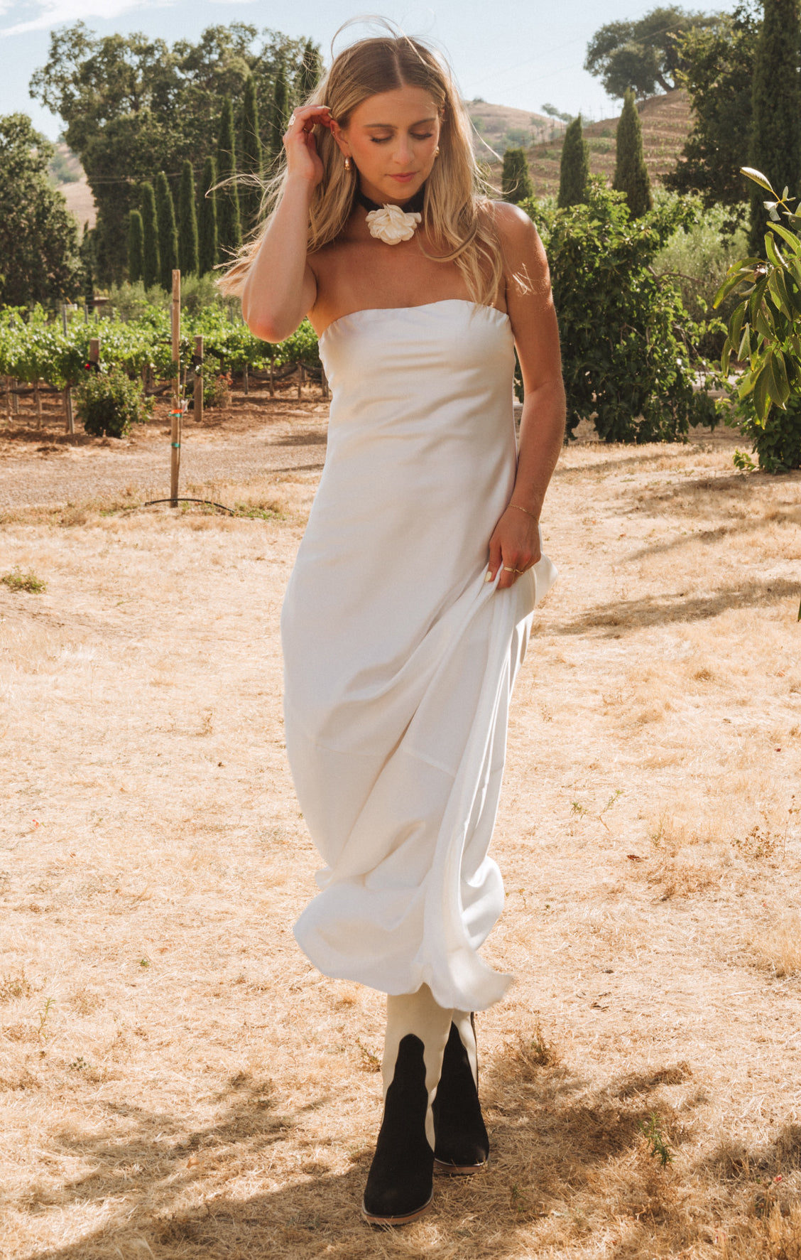 Taylor Ivory Luxe Satin Strapless Maxi Dress for Bridal Events