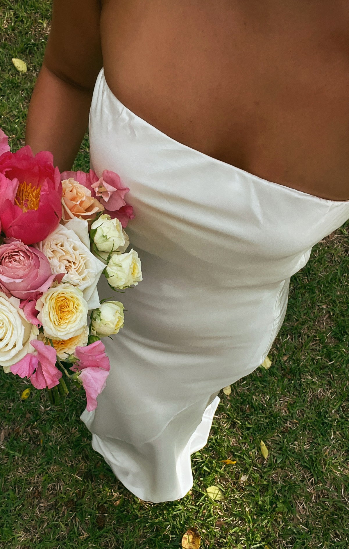 Taylor Ivory Luxe Satin Strapless Maxi Dress for Bridal Events