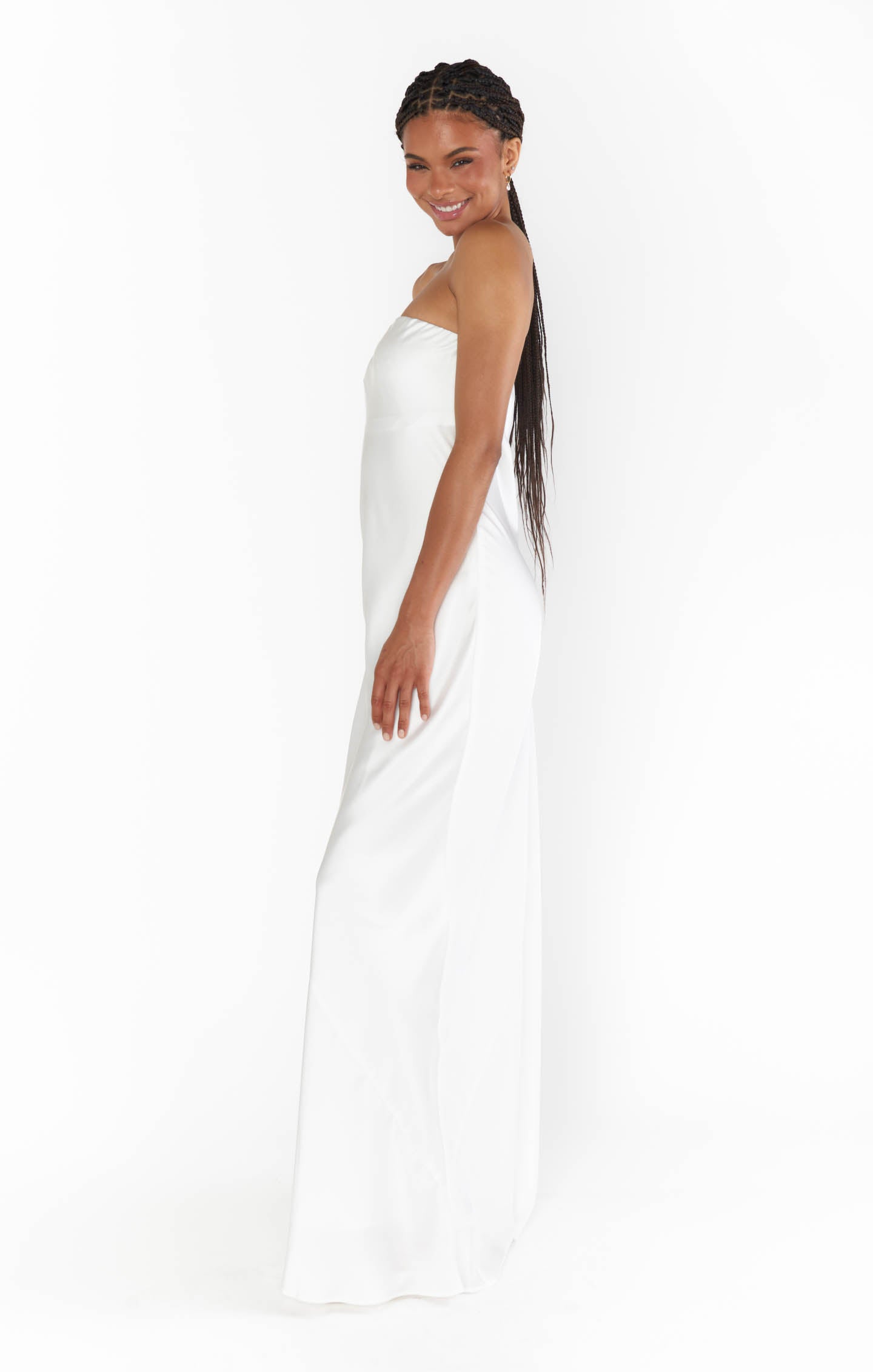 Taylor Ivory Luxe Satin Strapless Maxi Dress for Bridal Events