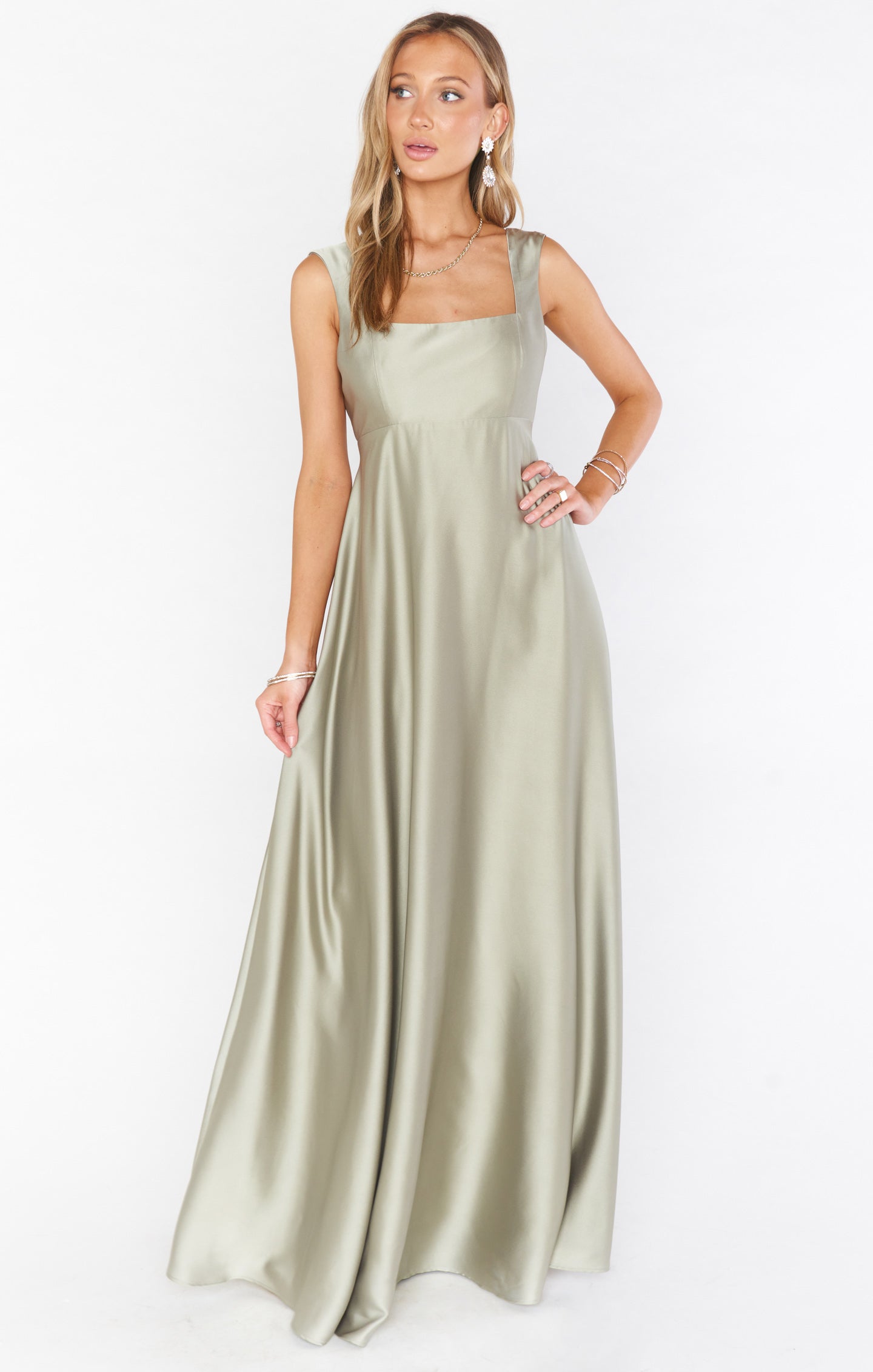 Moss Green Luxe Satin Madi Gown for Bridal Party & Balls