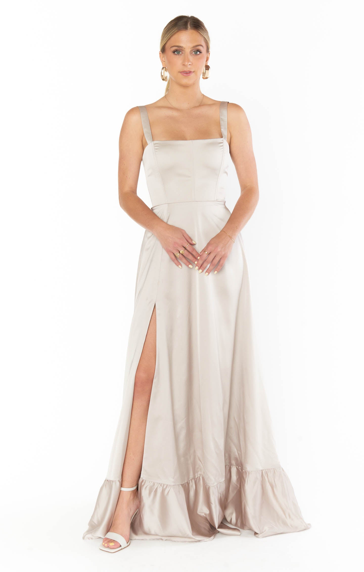 Clarissa Satin Corset Dress with Side Slit - Maxi Hem Elegance