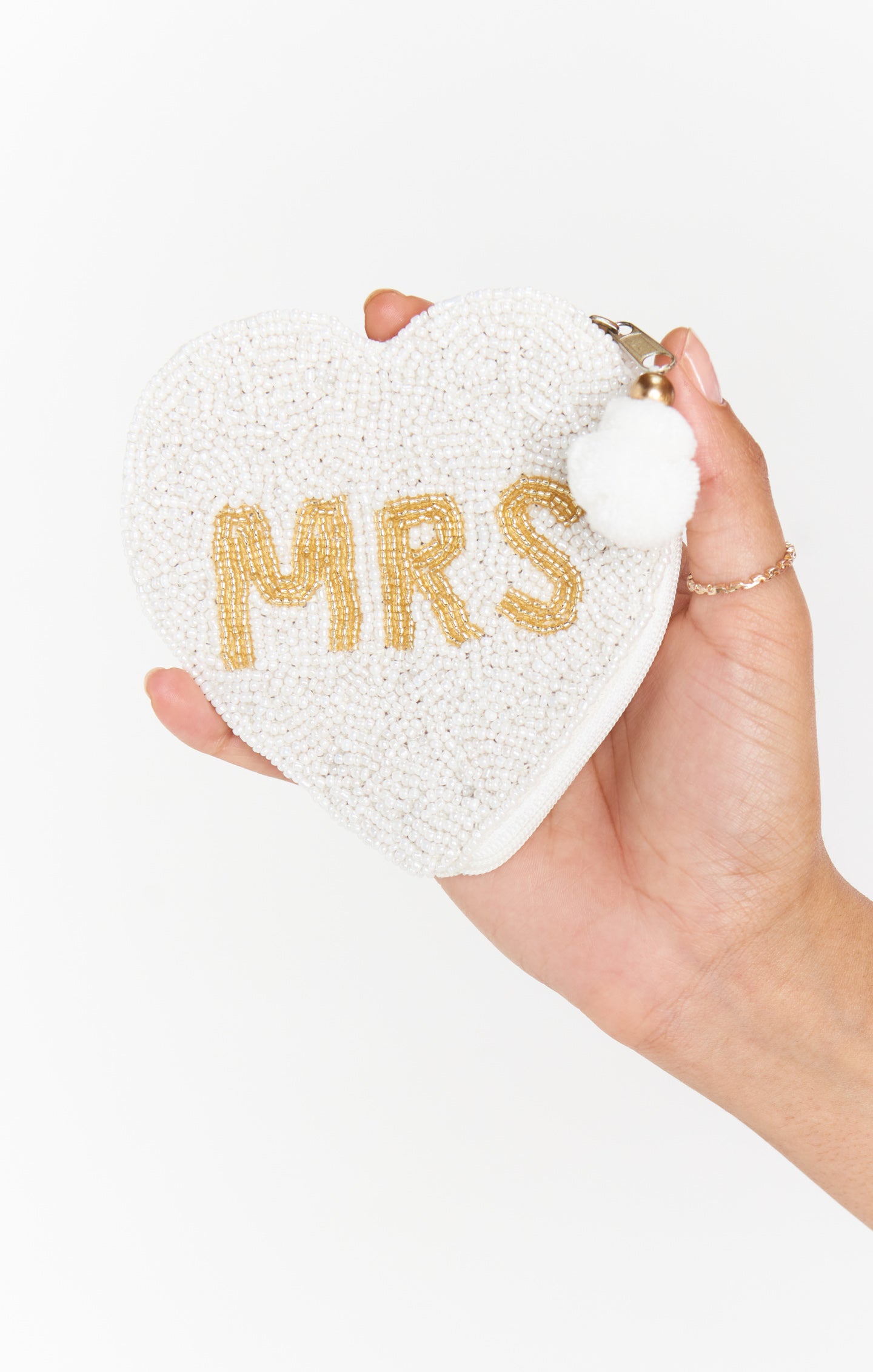 White & Gold Beaded Coin Purse for Bridal Showers – MRS