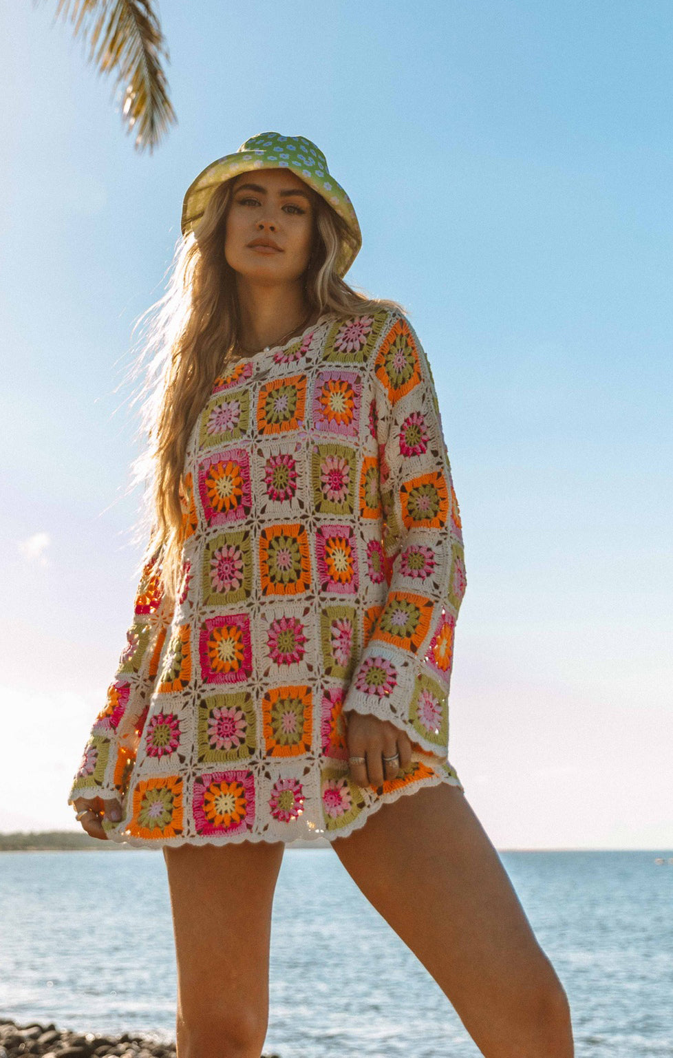 Bella Golden Tutti Frutti Crochet Coverup - Boho Beach Tunic