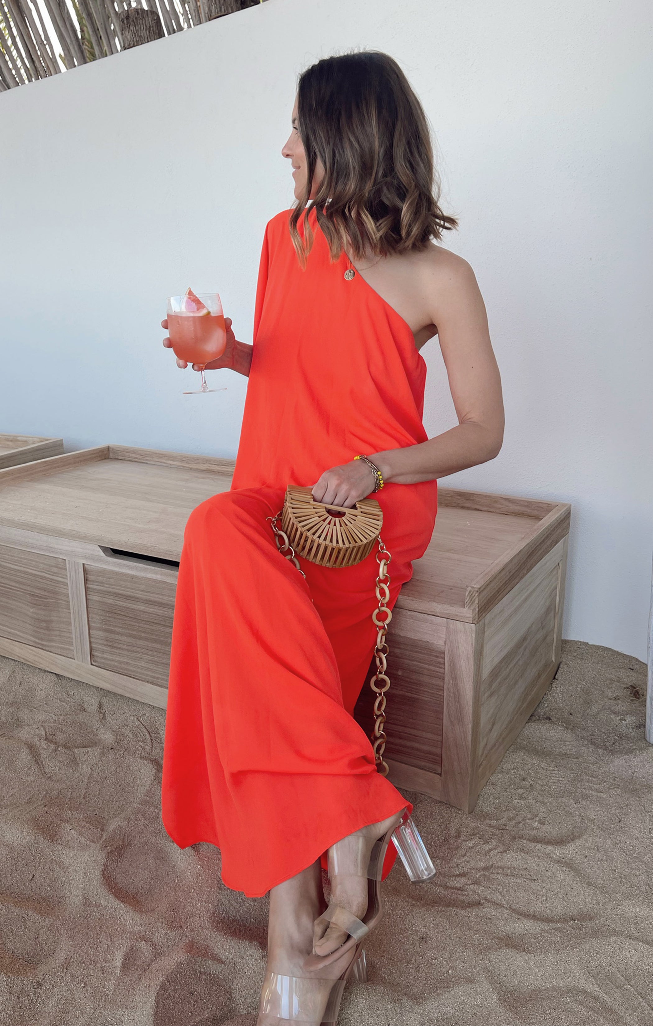 Tropez Maxi One Shoulder Red Dress - Beach Cover Up & Event Wear