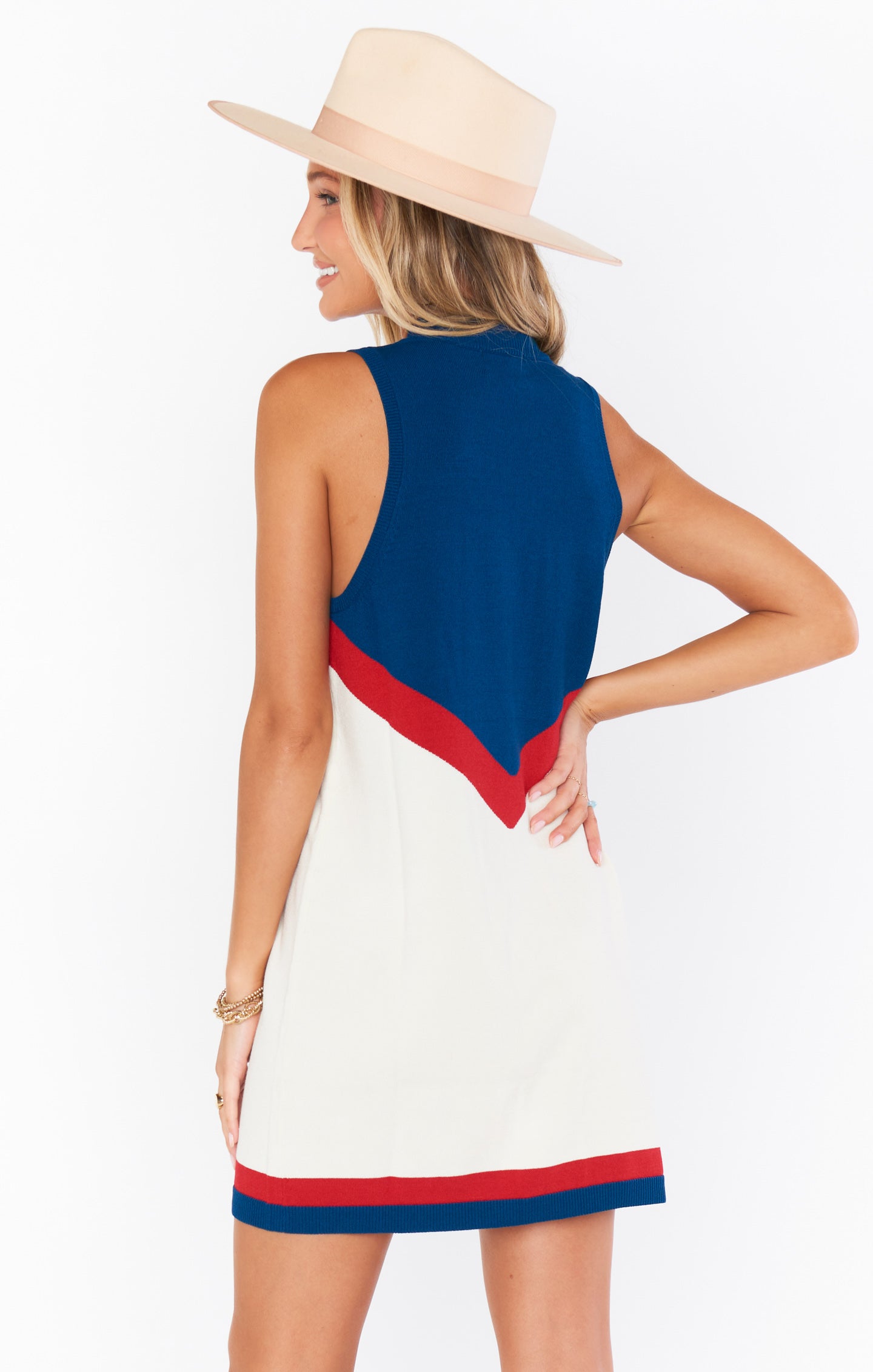Zoe Chevron Knit Zip Dress - Sleeveless Mini with Adjustable Neck