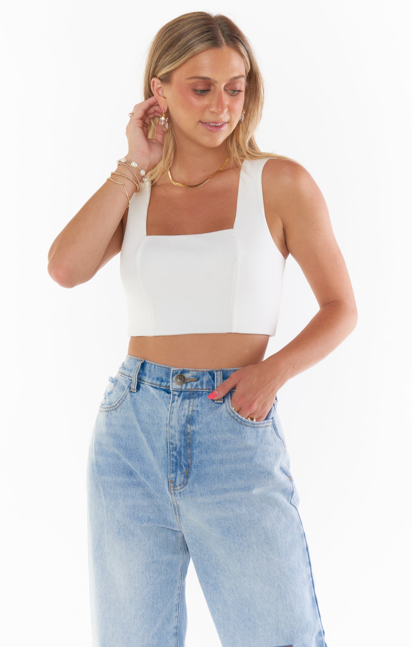 White Stretch Crop Top - Ansley Chic Casual Women's Top
