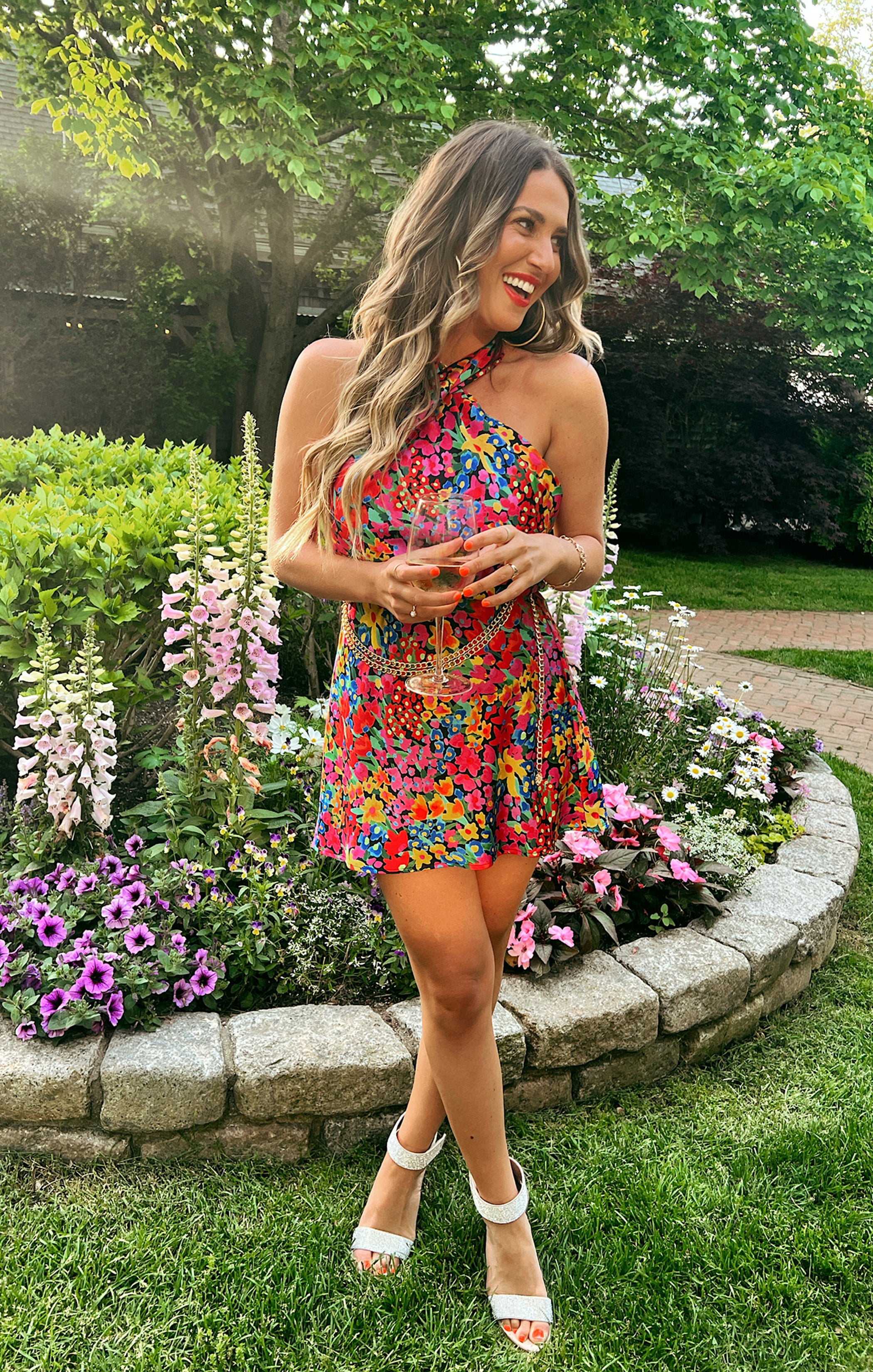 Jasmine Halter Mini Dress for Date Night - Garden Glow