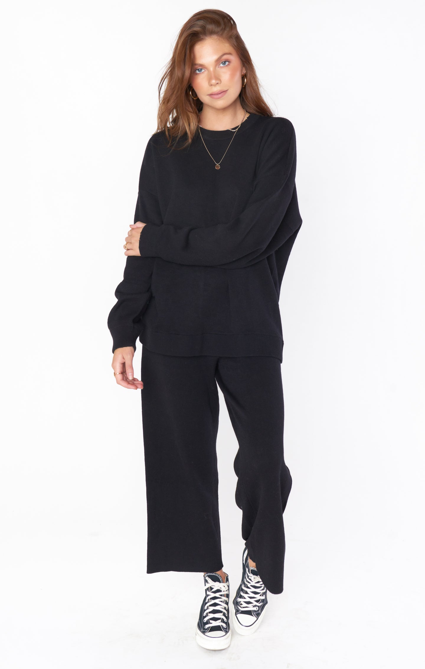 Heather McMahan Black Oversized Knit Sweater with Puff Sleeves