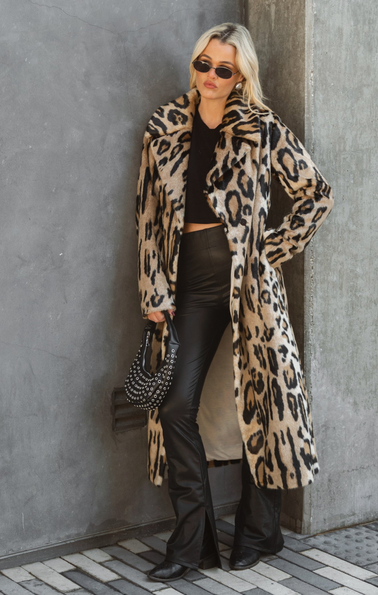 Black Faux Leather Flare Pants - High Waisted Pull On Style