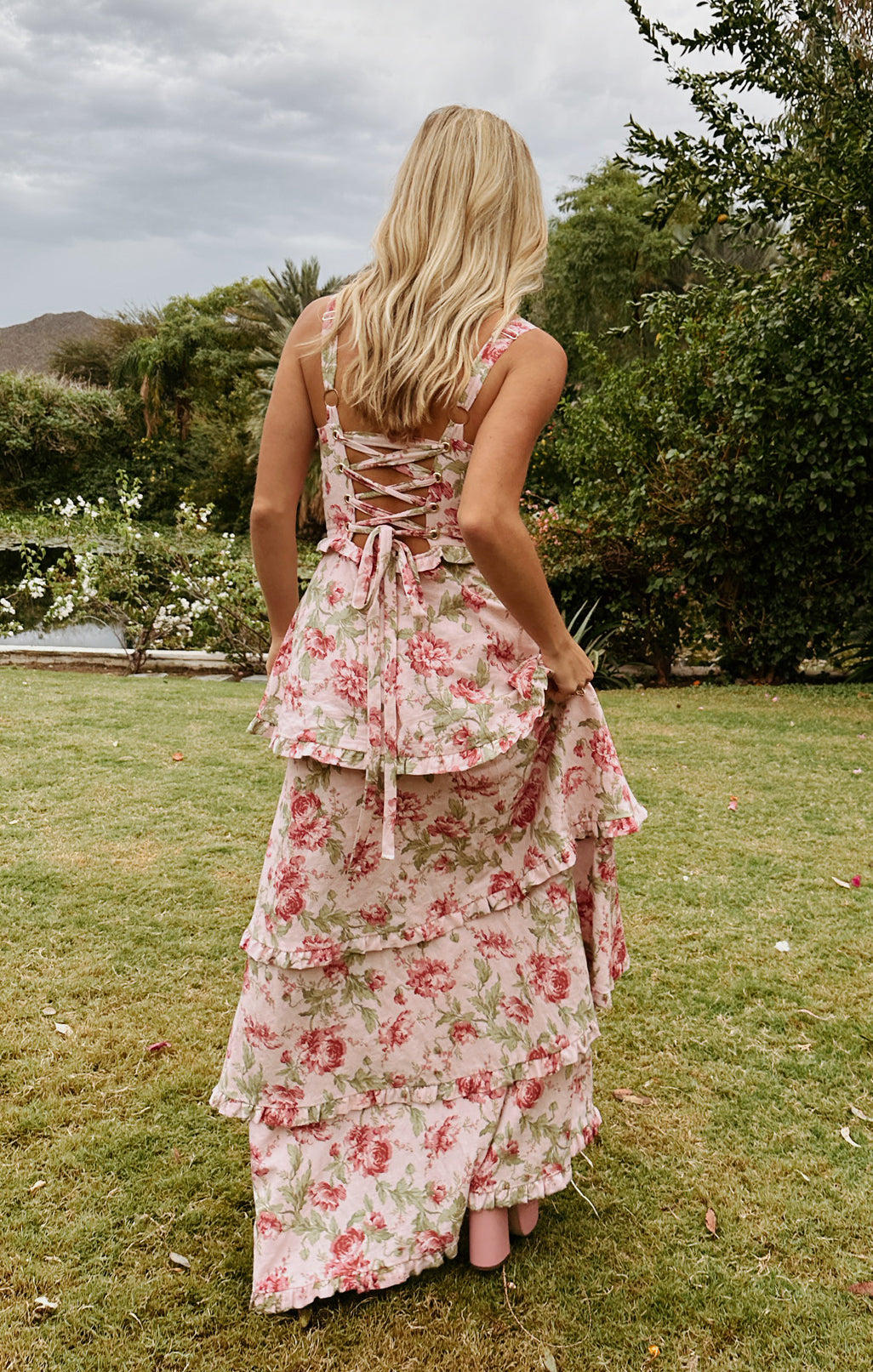 Floral Corset Maxi Dress with Side Slit - Romantic Garden Style