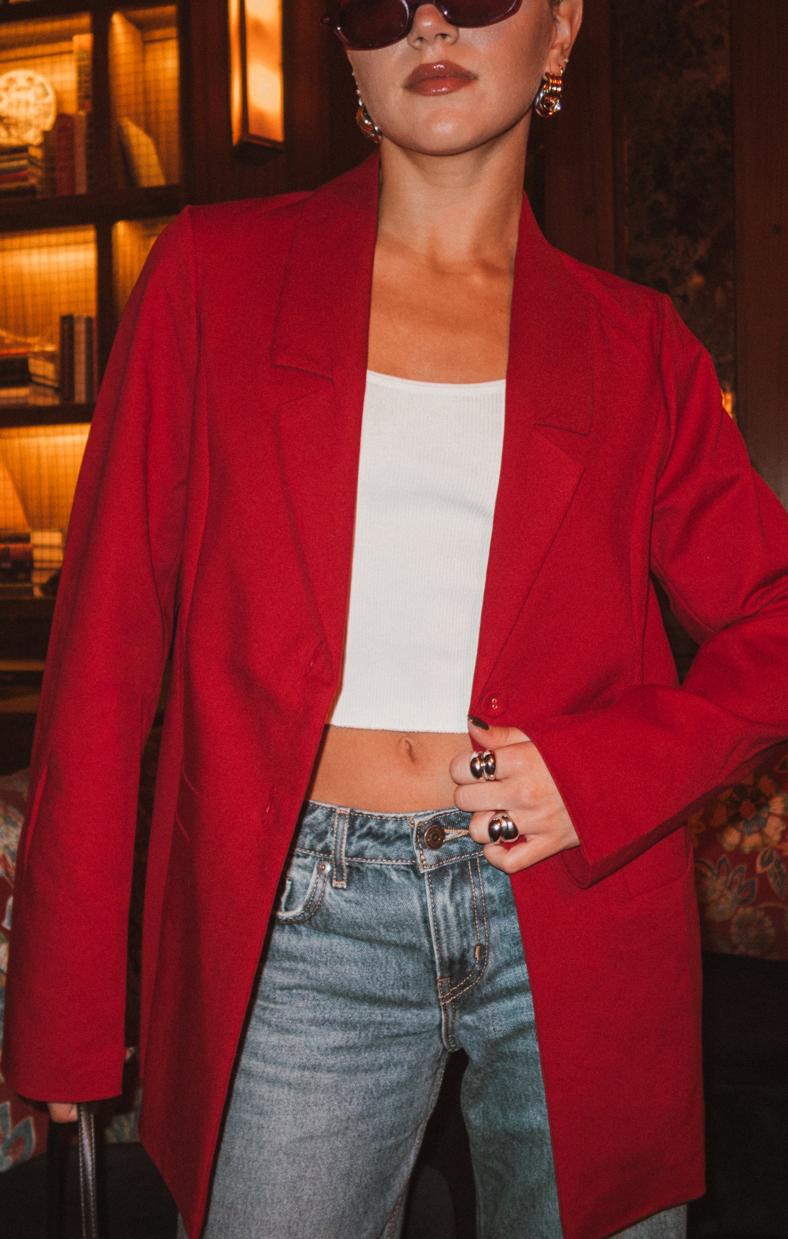 Red Blazer for Women - Oversized Fit Major Suit Jacket with Notched Collar