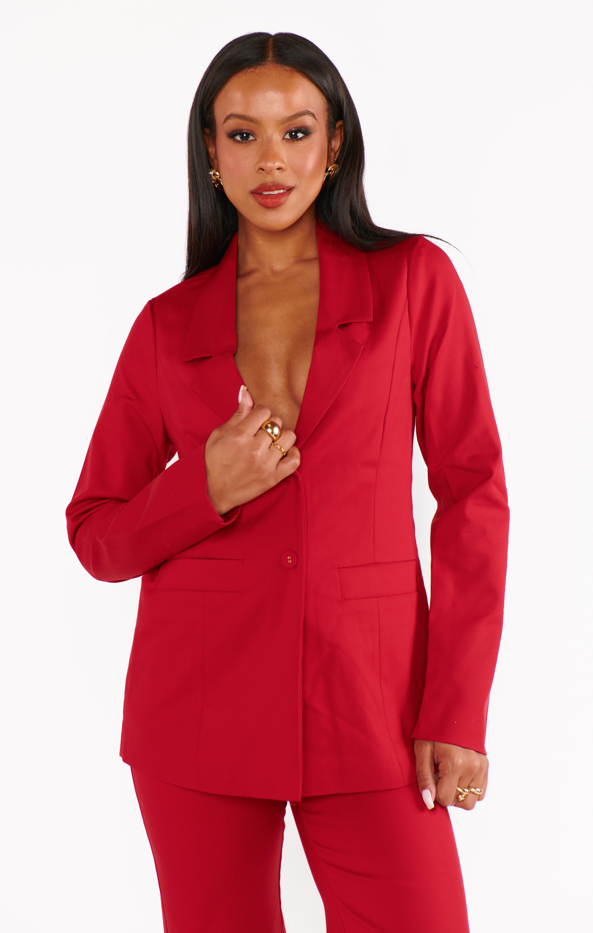 Red Blazer for Women - Oversized Fit Major Suit Jacket with Notched Collar