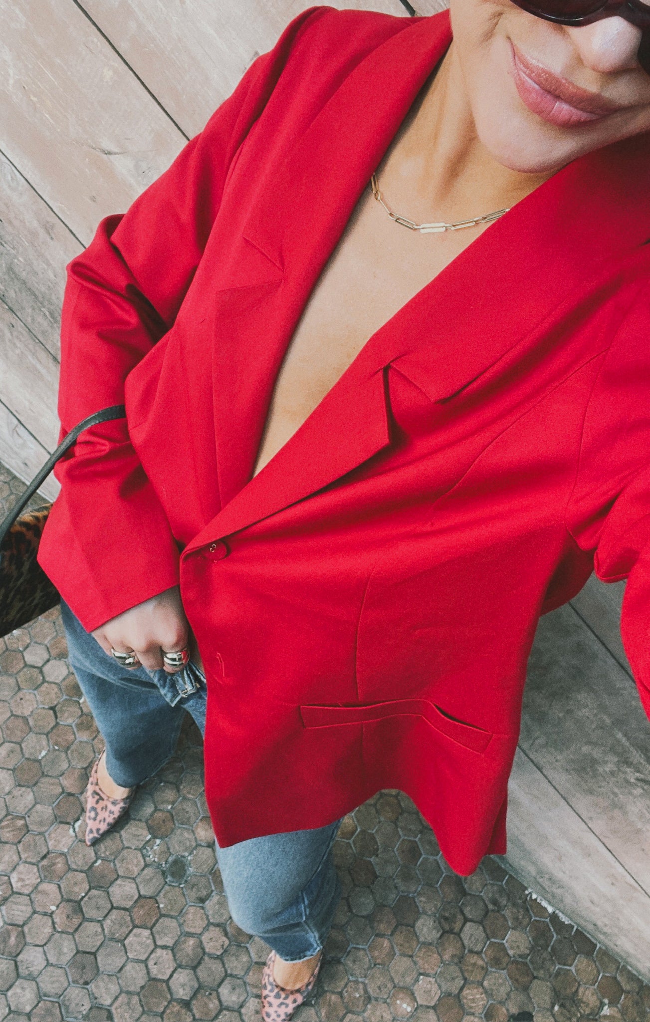 Red Blazer for Women - Oversized Fit Major Suit Jacket with Notched Collar