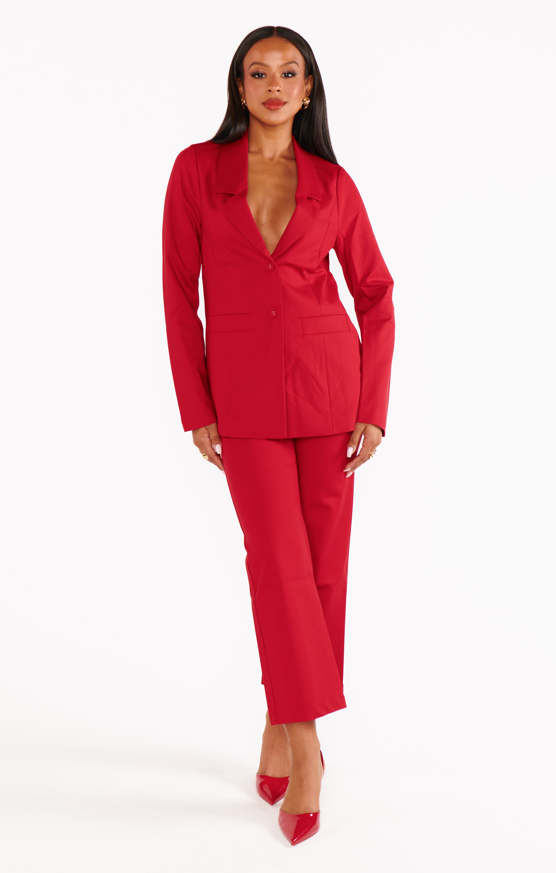 Red Blazer for Women - Oversized Fit Major Suit Jacket with Notched Collar
