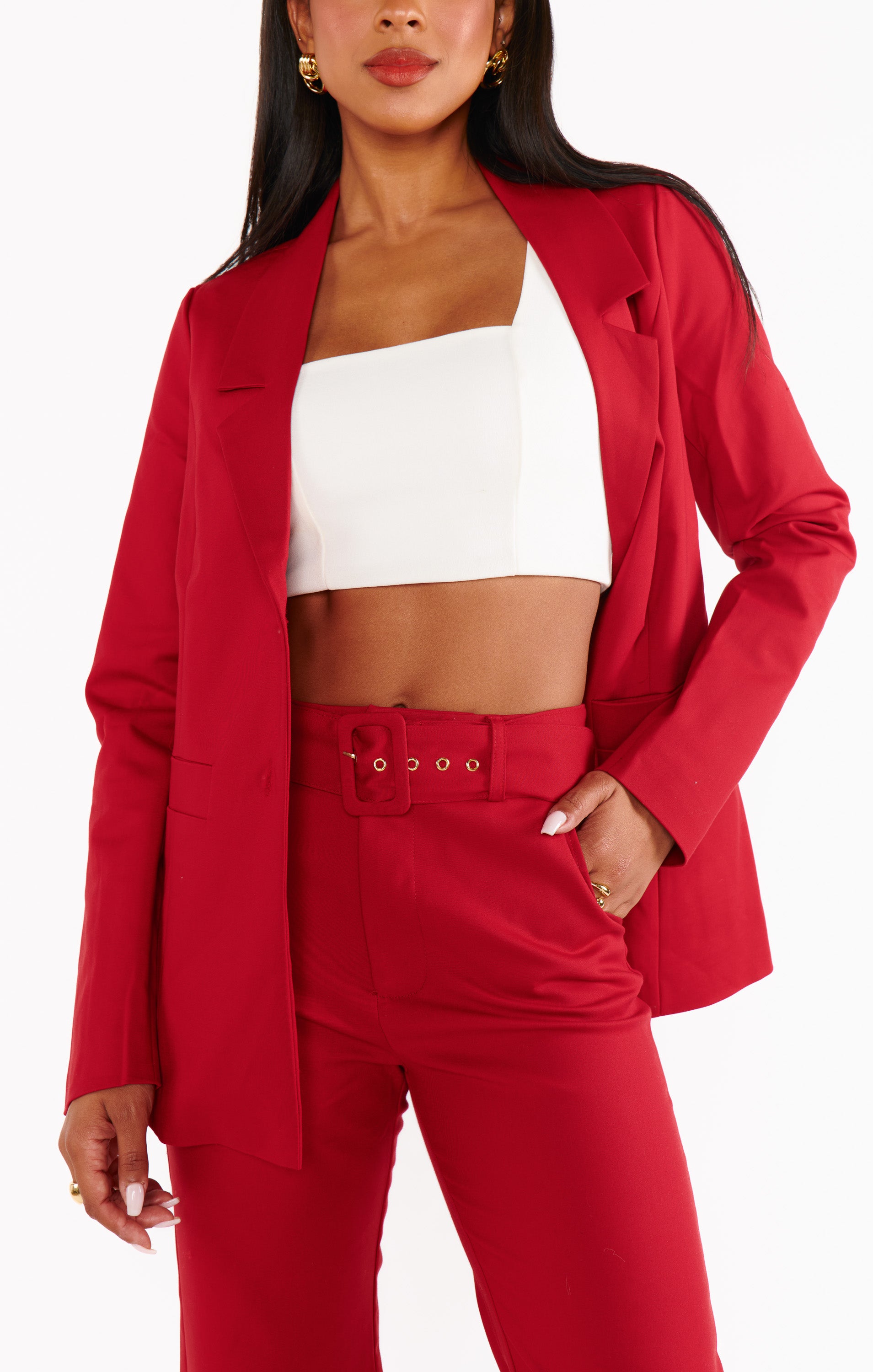 Red Blazer for Women - Oversized Fit Major Suit Jacket with Notched Collar