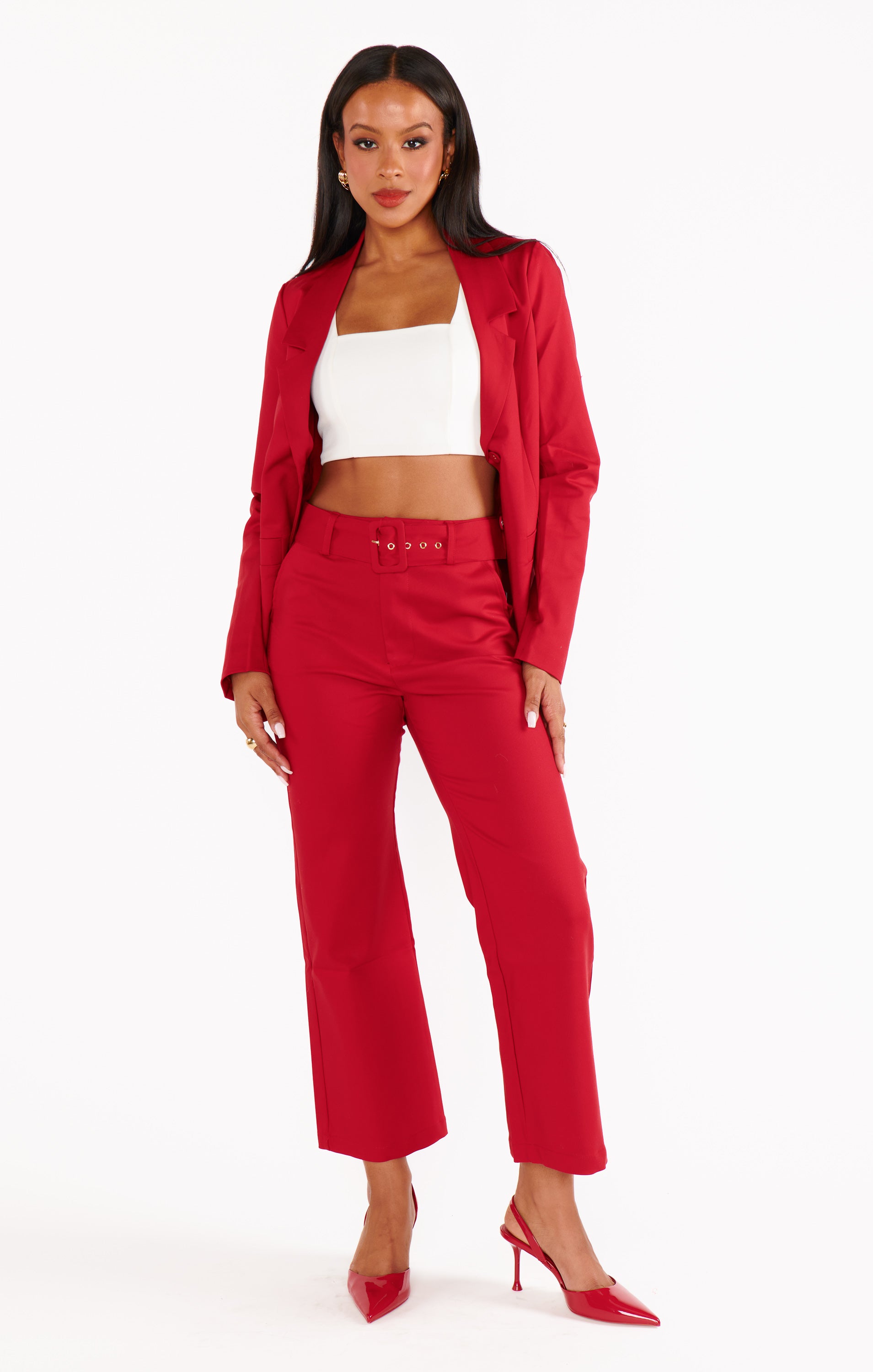 Red Blazer for Women - Oversized Fit Major Suit Jacket with Notched Collar