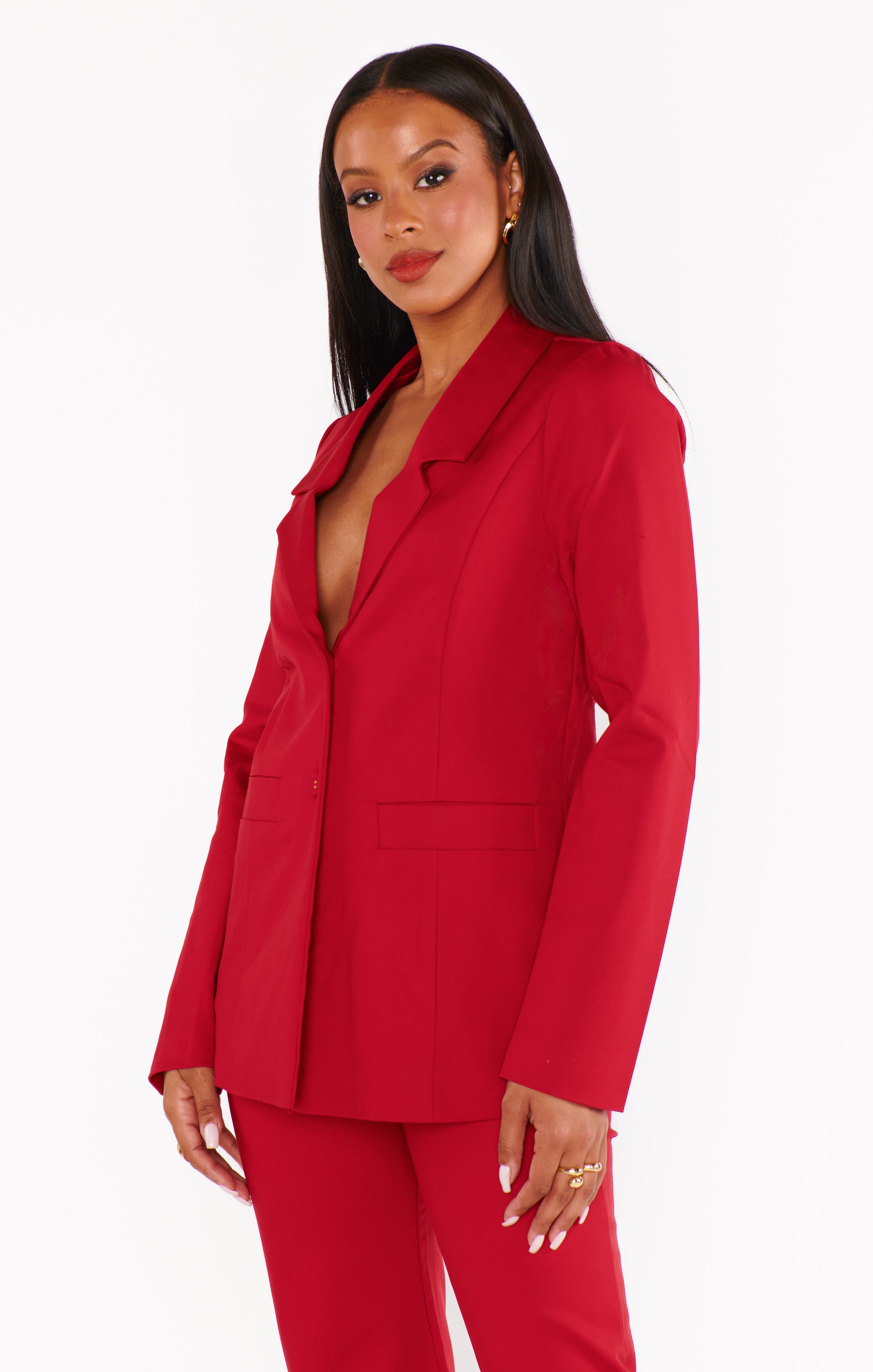 Red Blazer for Women - Oversized Fit Major Suit Jacket with Notched Collar