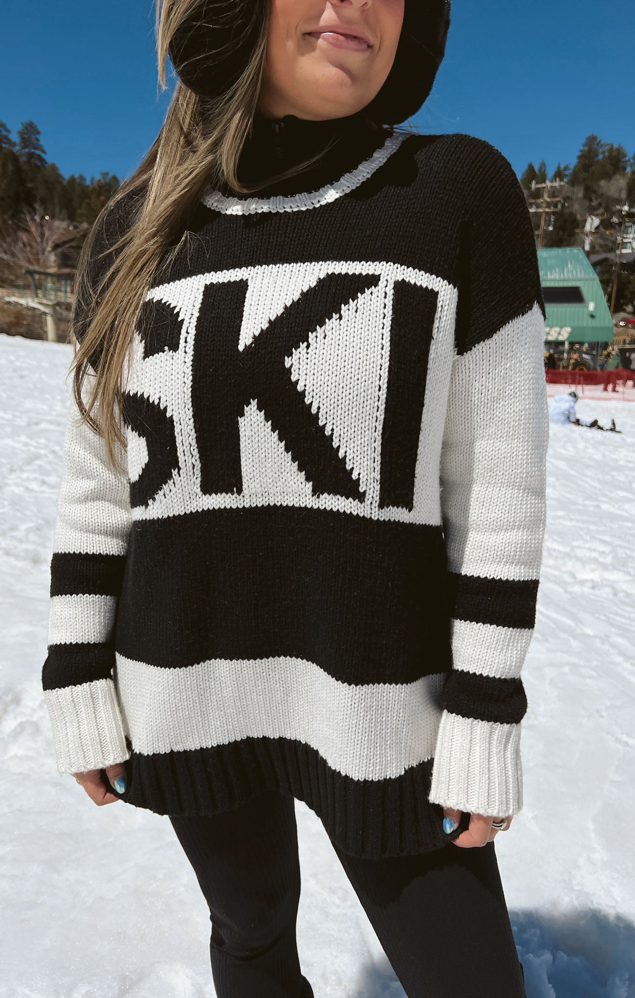 Black Ski Knit Sweater – Cozy Oversized Long Sleeve for Winter