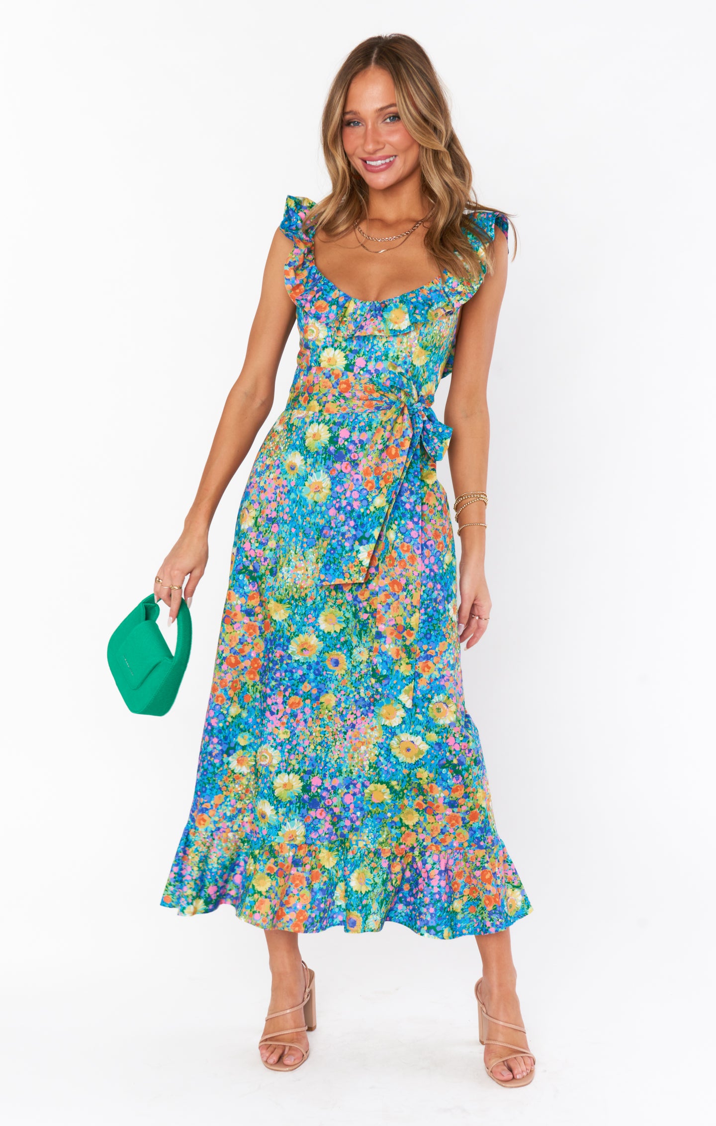 Floral Midi Dress with Ruffles & Smocked Back - Alexis