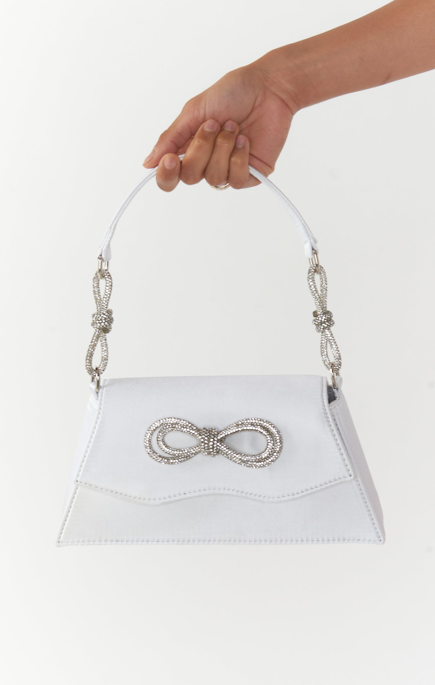 White Satin Bow Clutch Bag for Weddings - Serena