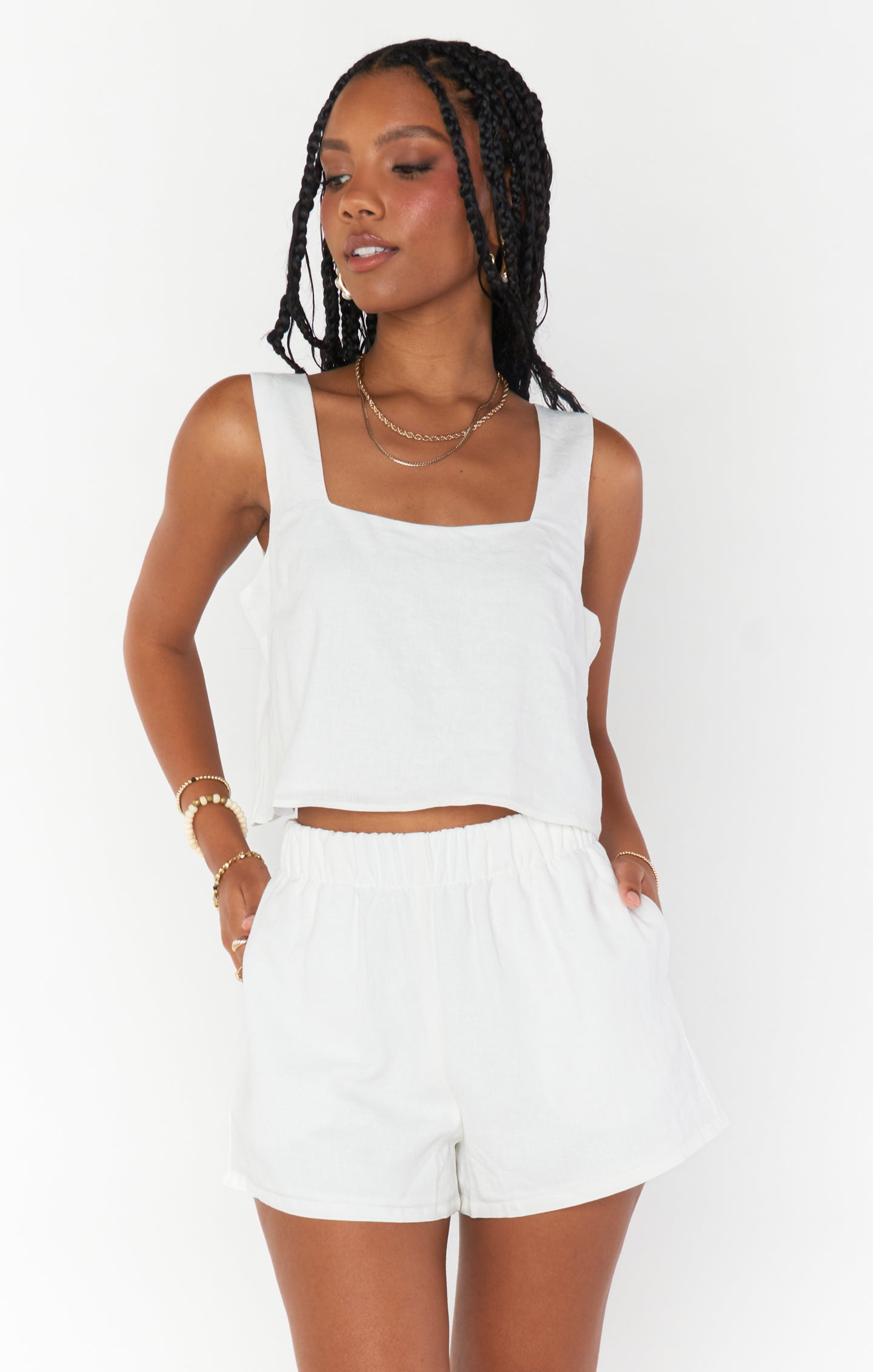 Hendrix High Waist White Linen Shorts for Women