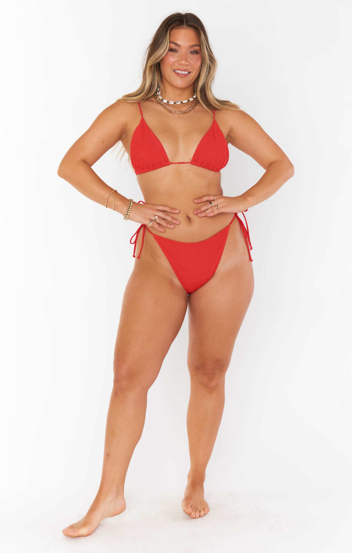 Red Scrunch Cheeky Bikini Bottom with Adjustable Ties – Tides