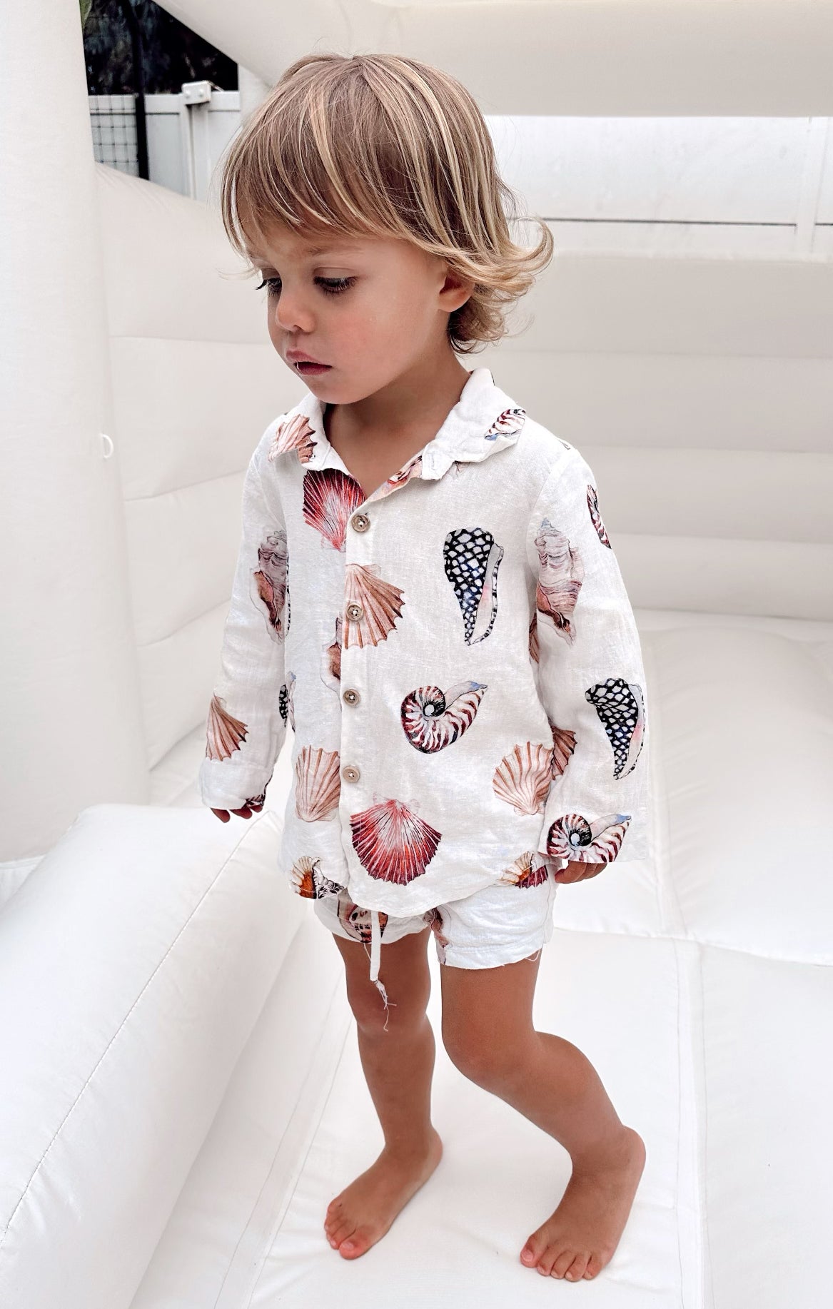 Baby Linen Shirt with Collar - Shell Linen Button Down