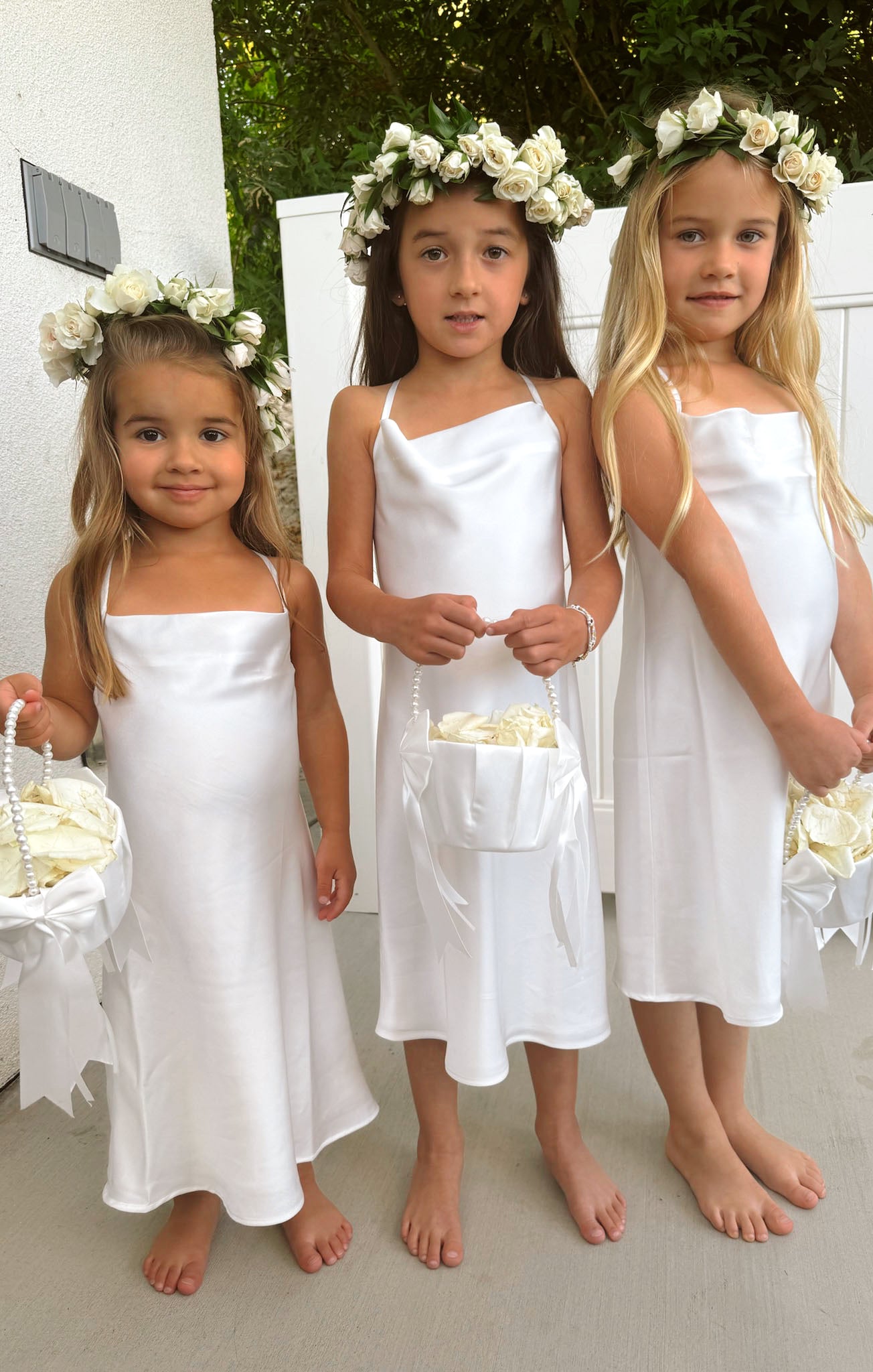 Little Verona Ivory Satin Cowl Neck Dress for Girls