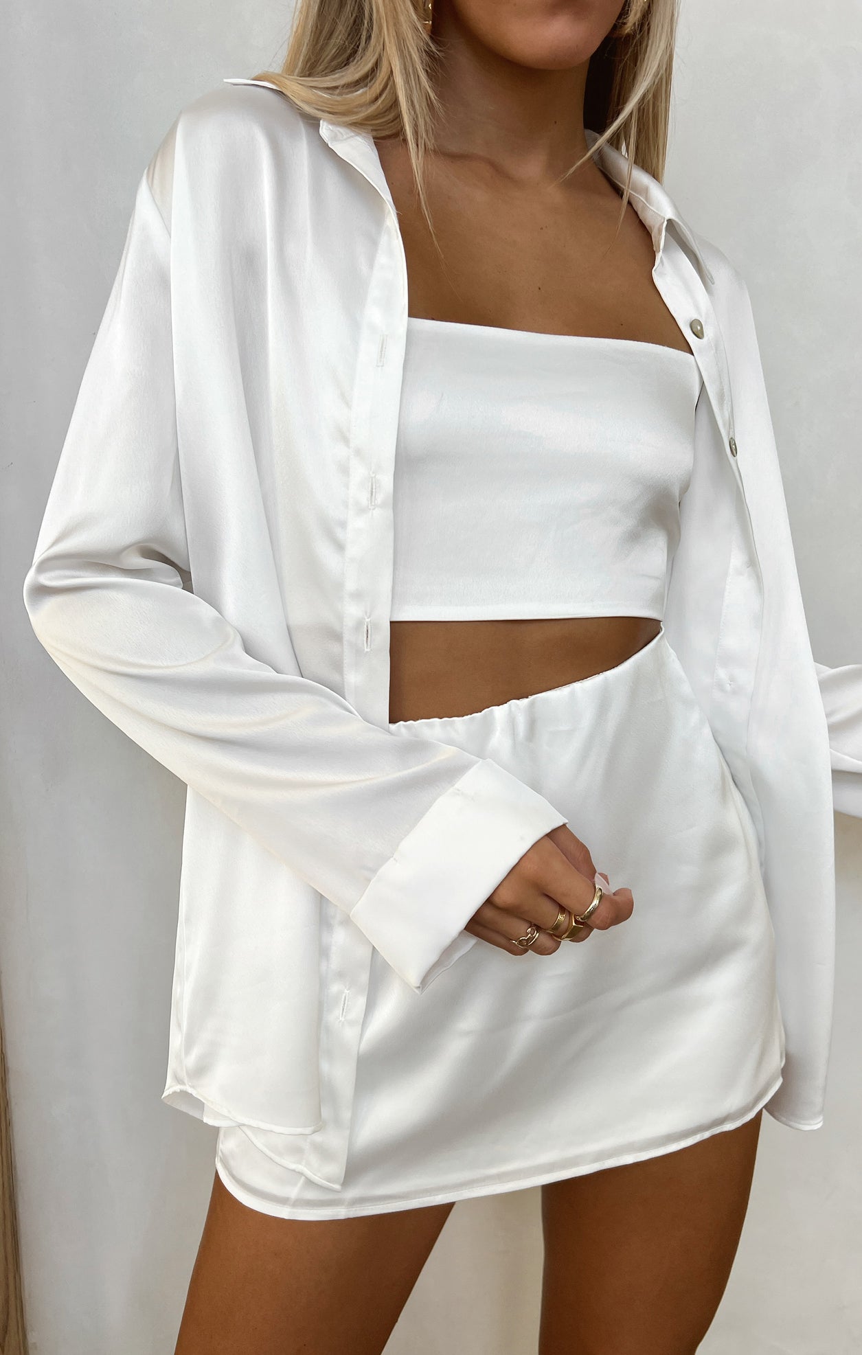 Ivory Luxe Satin Skort with Shorts - All Night Party Wear