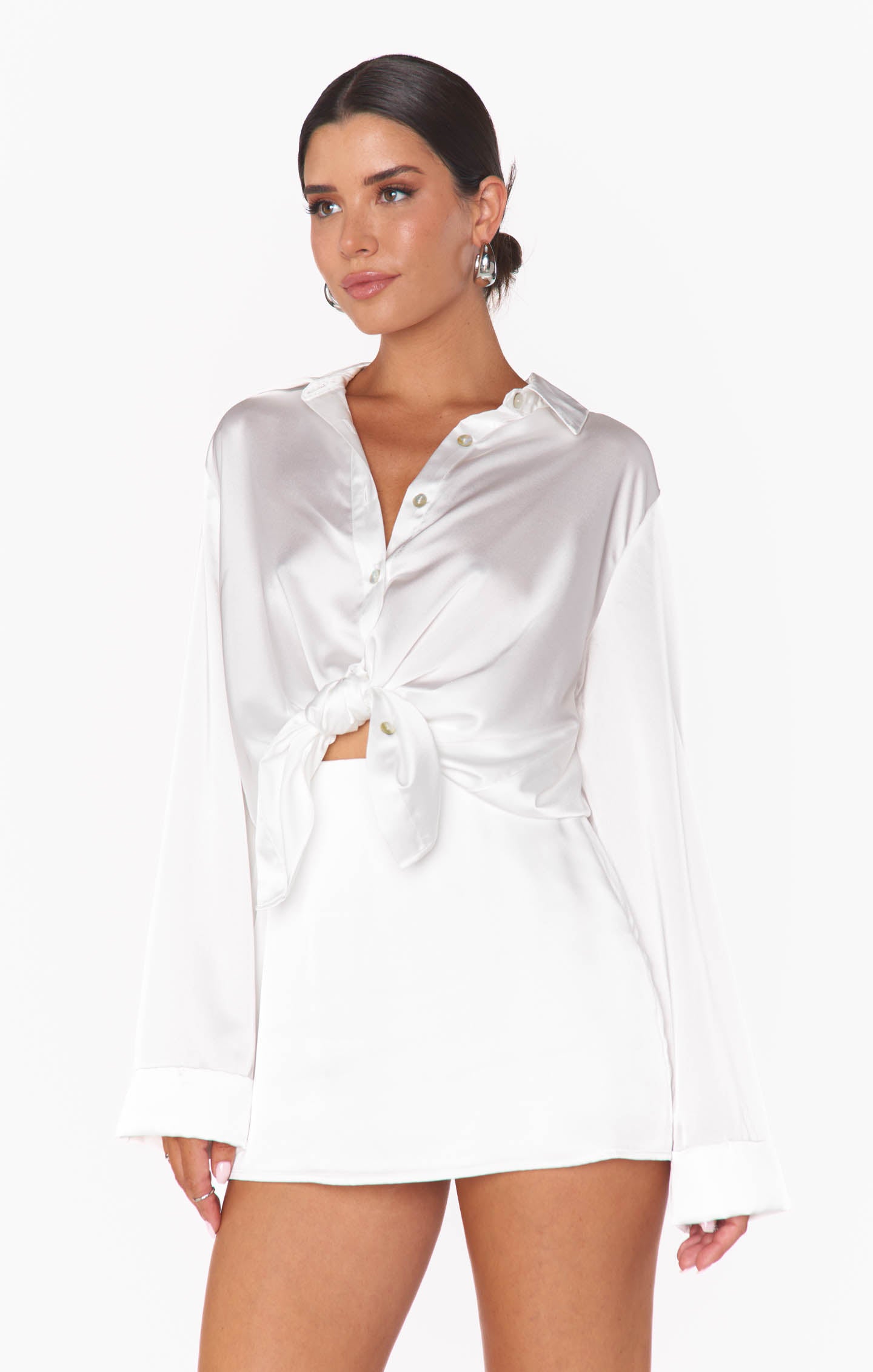 Ivory Luxe Satin Skort with Shorts - All Night Party Wear