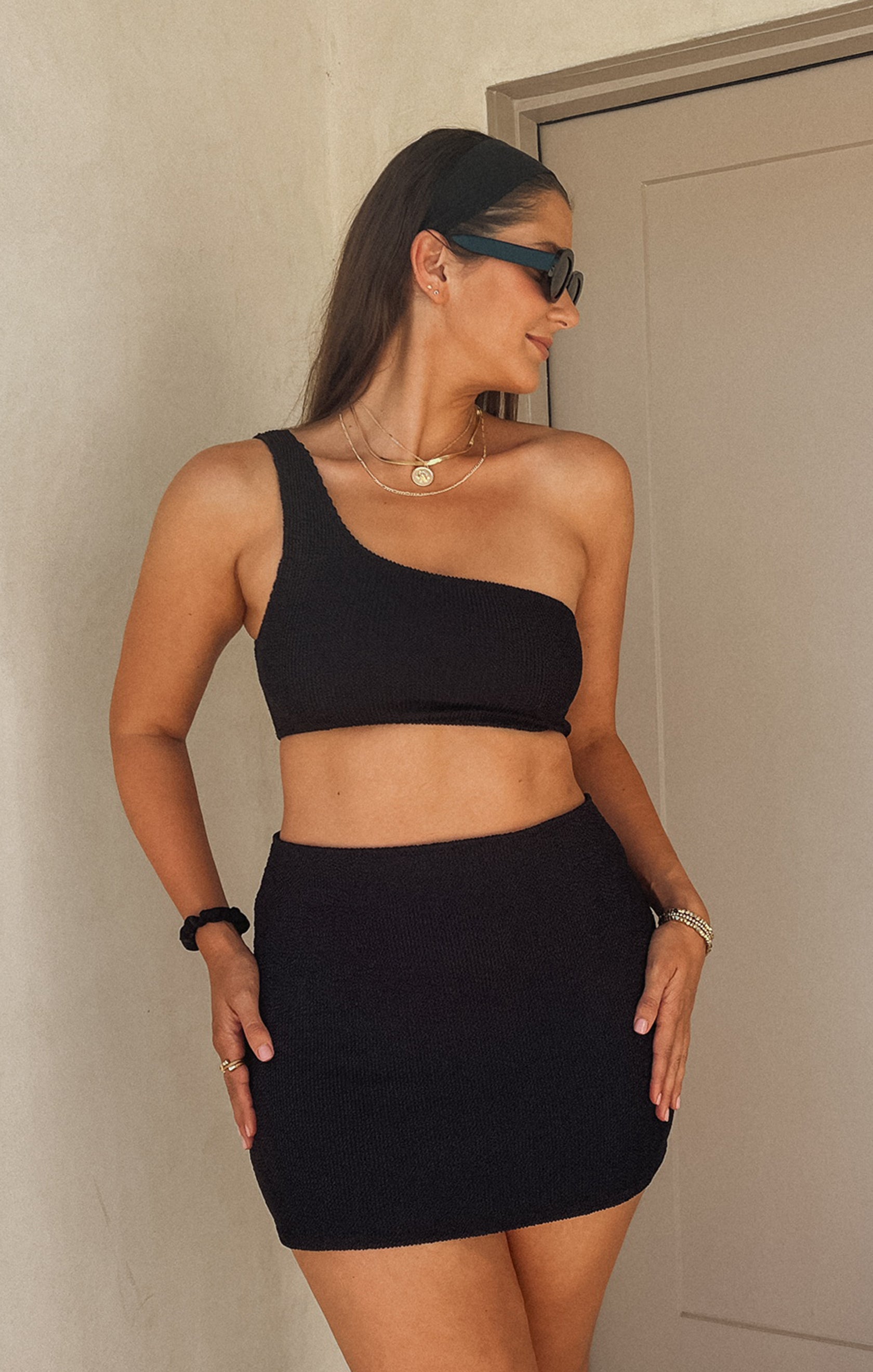 Mary Mini Skirt - Black Scrunch Swim Coverup