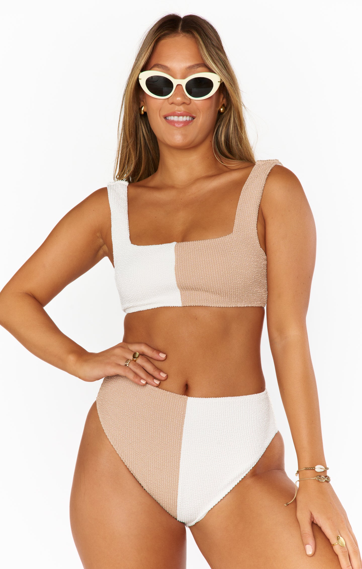 High Waisted Vanilla Latte Scrunch Bikini Bottom - Full Coverage Swimwear