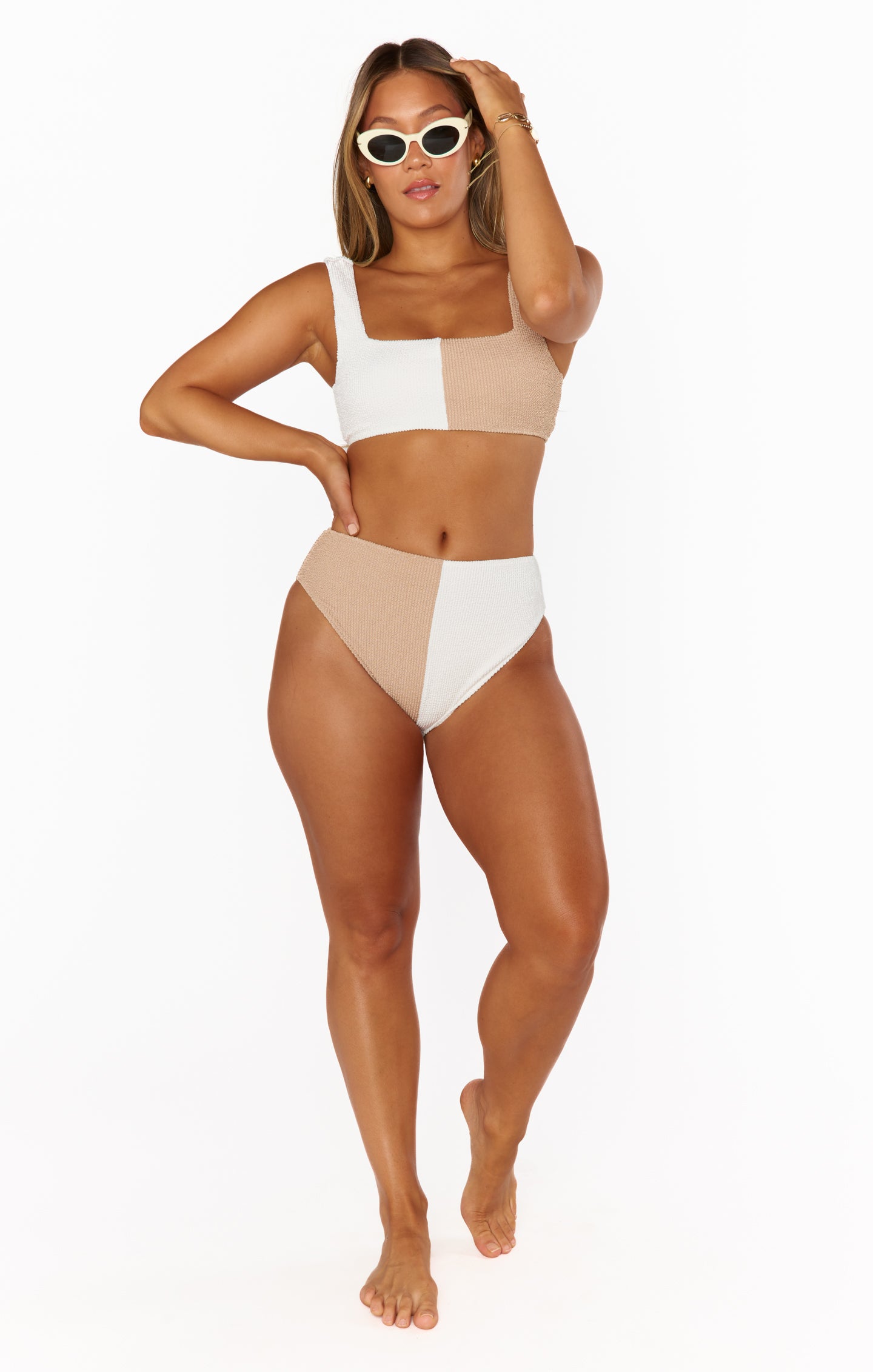 High Waisted Vanilla Latte Scrunch Bikini Bottom - Full Coverage Swimwear