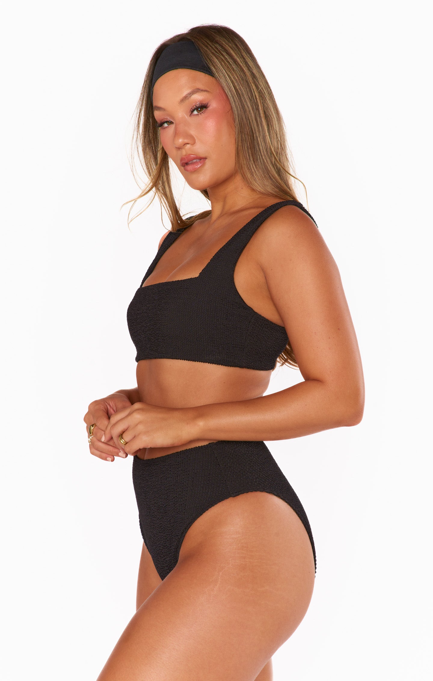 Black Scrunch Bikini Top - Adjustable Straps for Pool & Beach