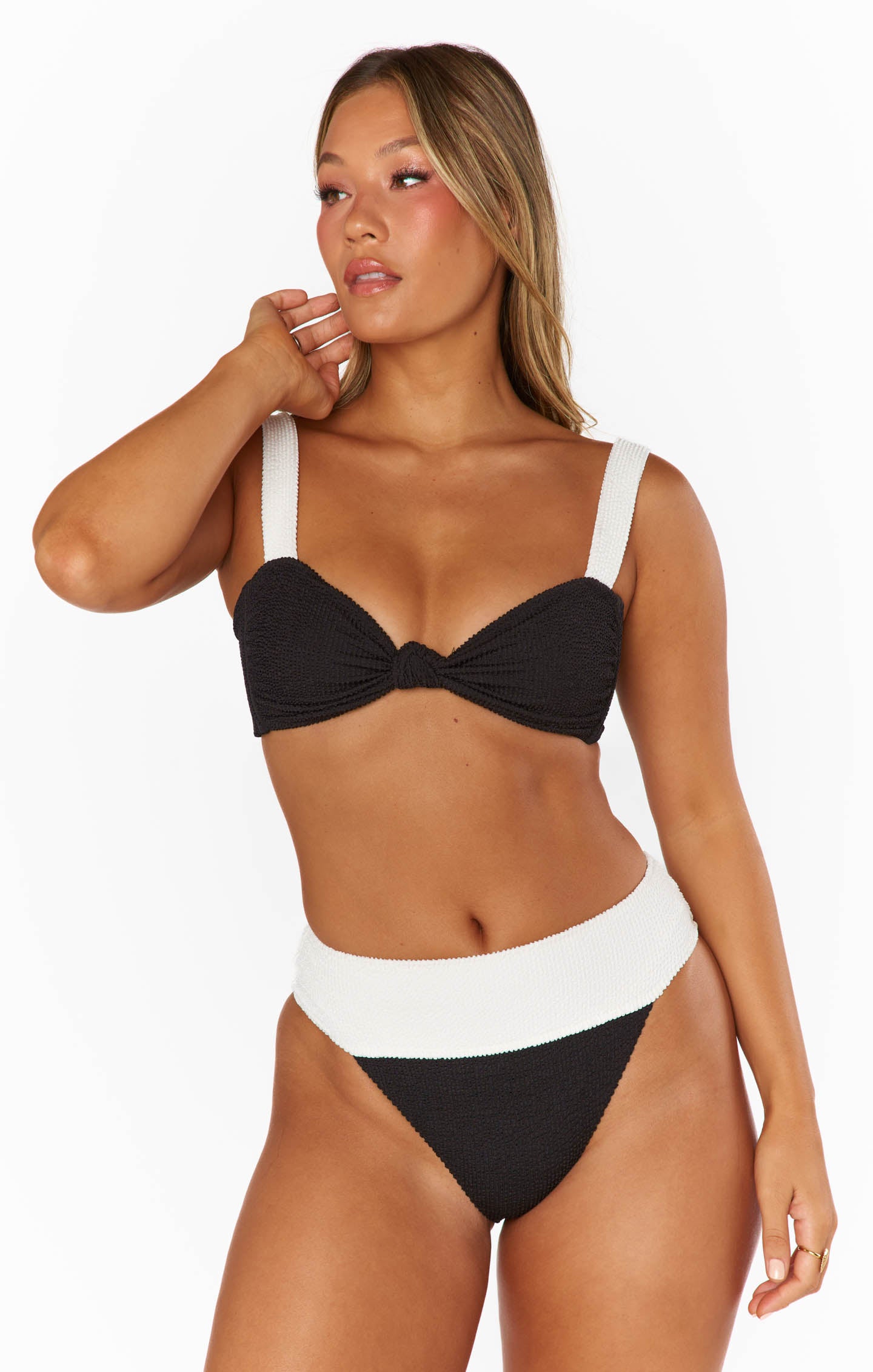 Domino Colorblock Scrunch Bikini Top with Adjustable Straps