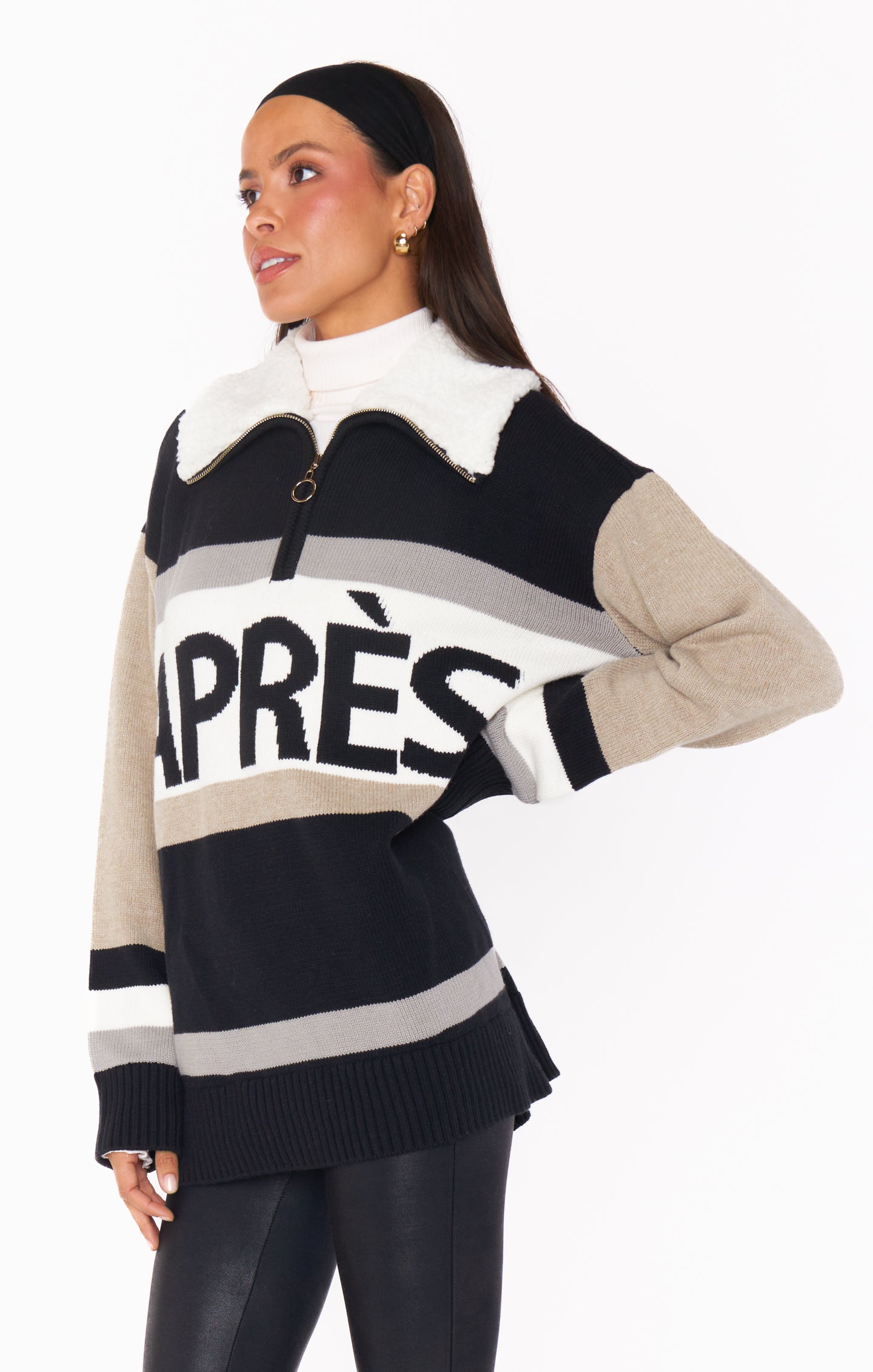Weston Apres Ski Half Zip Pullover - Cozy Striped Knit Sweater